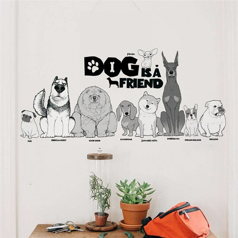 Dog is a Friend Breeds Wall Decal Stickers US Seller Black White Gray