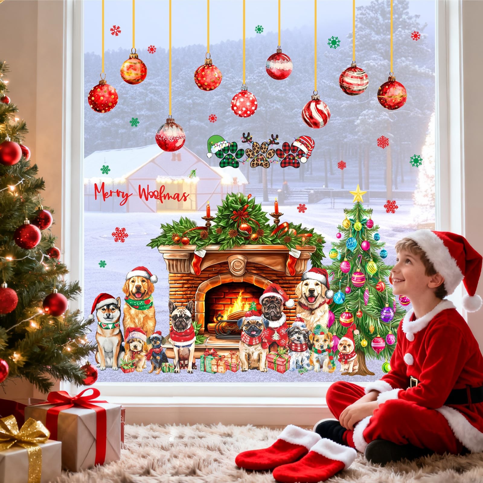 Christmas Tree Fireplace Wall Decals Large Christmas Bell Snowflake Wall Stic…