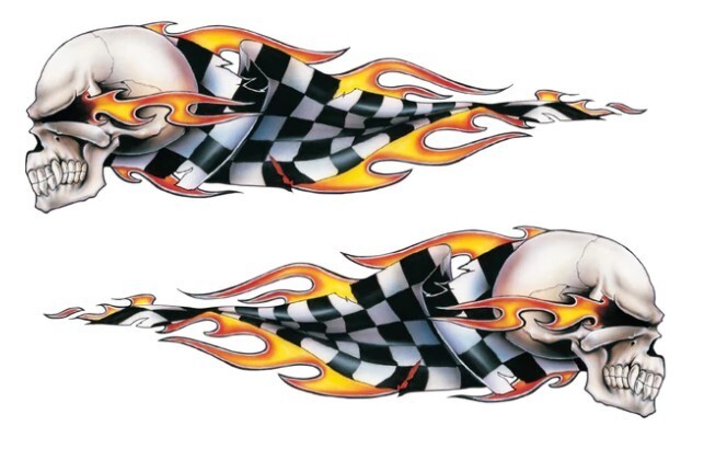 NEW LETHAL THREAT CHECKERED SKULLS L/R MINI DECAL STICKER 2.5"x3.5" LT55001