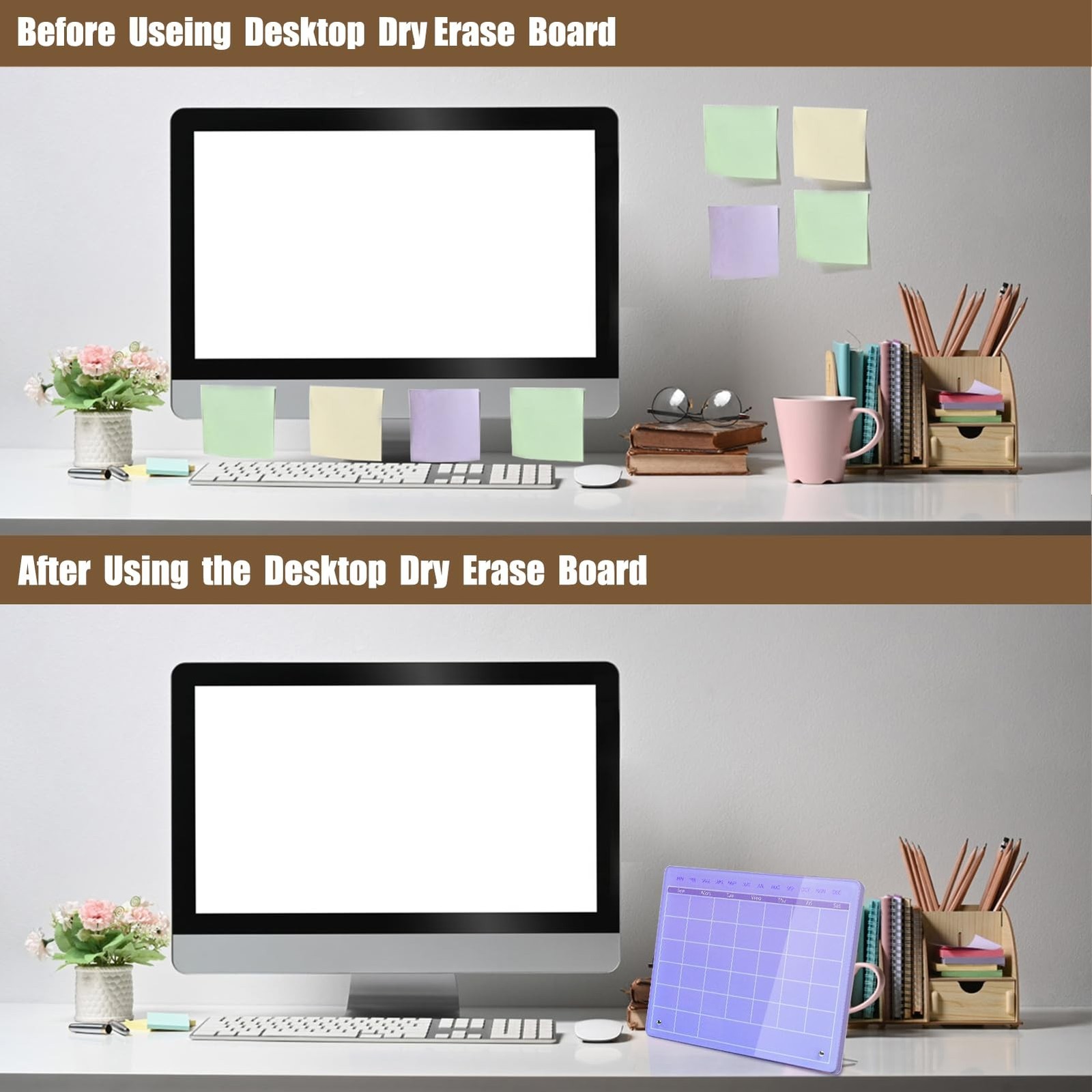Calendar Dry Erase Board,12"X10",Acrylic Desk Calendar with Stand,Purple Dry …
