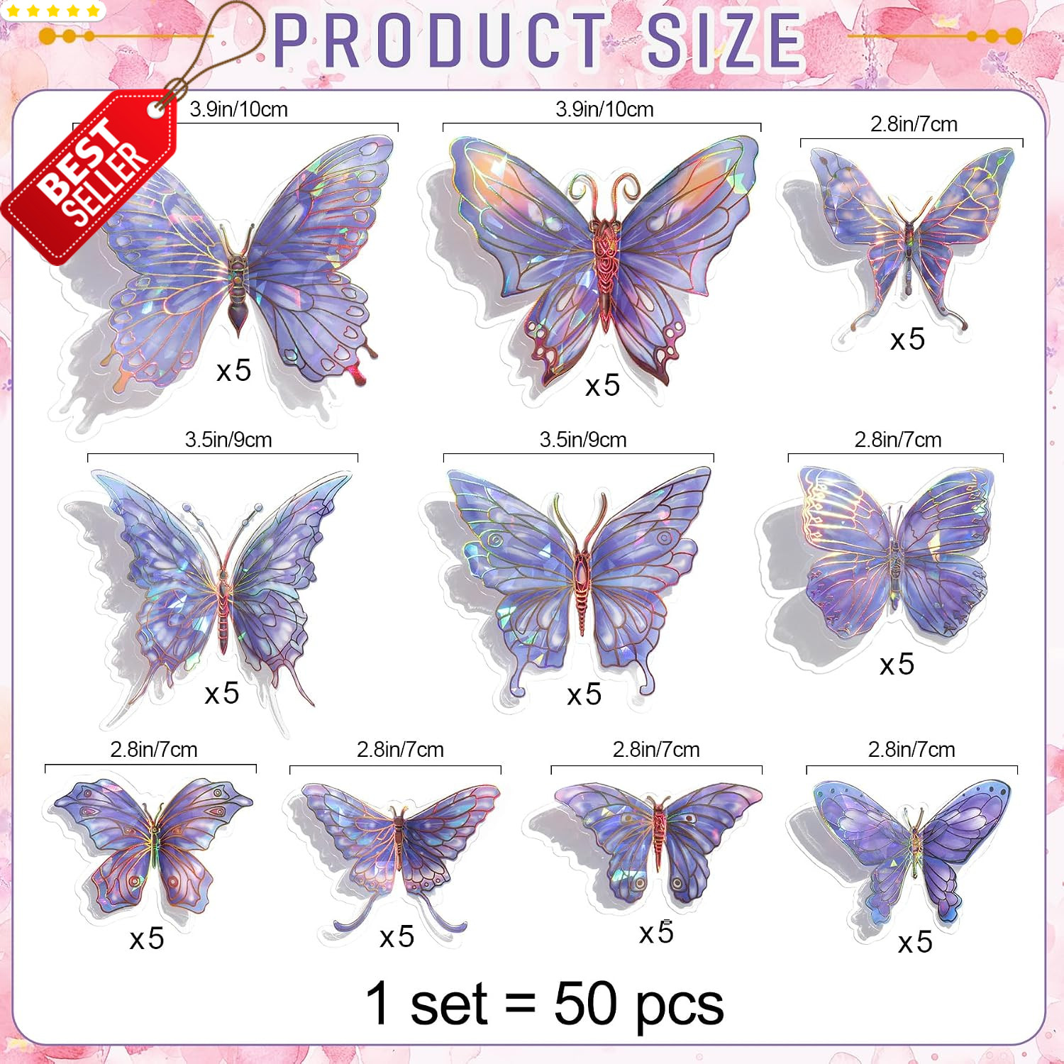 3D Butterfly Wall Decor – 50PCS Removable PVC Butterflies Wall Stickers- Multi-S