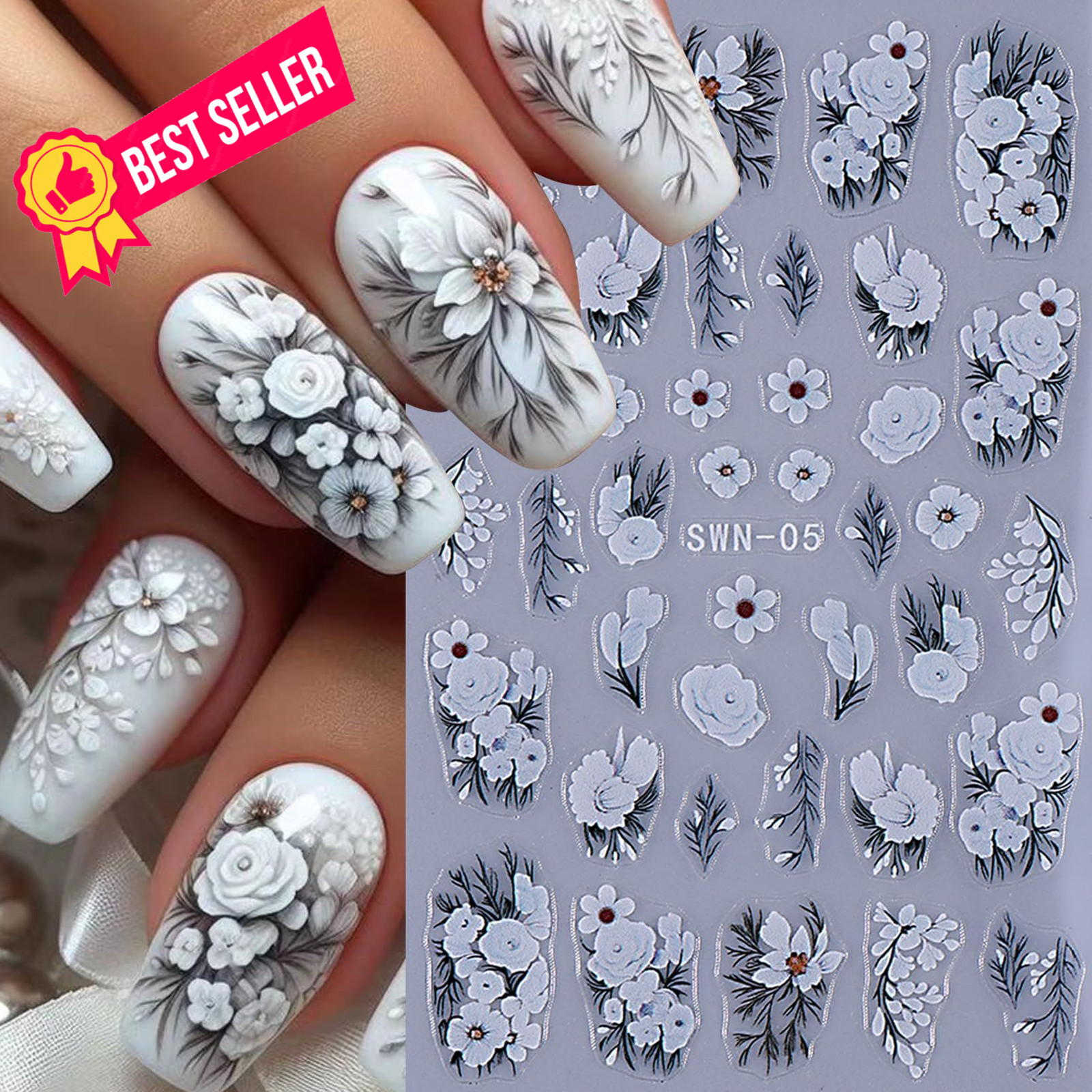 Lace Flower Nail Art Stickers 6 Sheets Black 2.56 x 4 x 0.04 inches, Colorful
