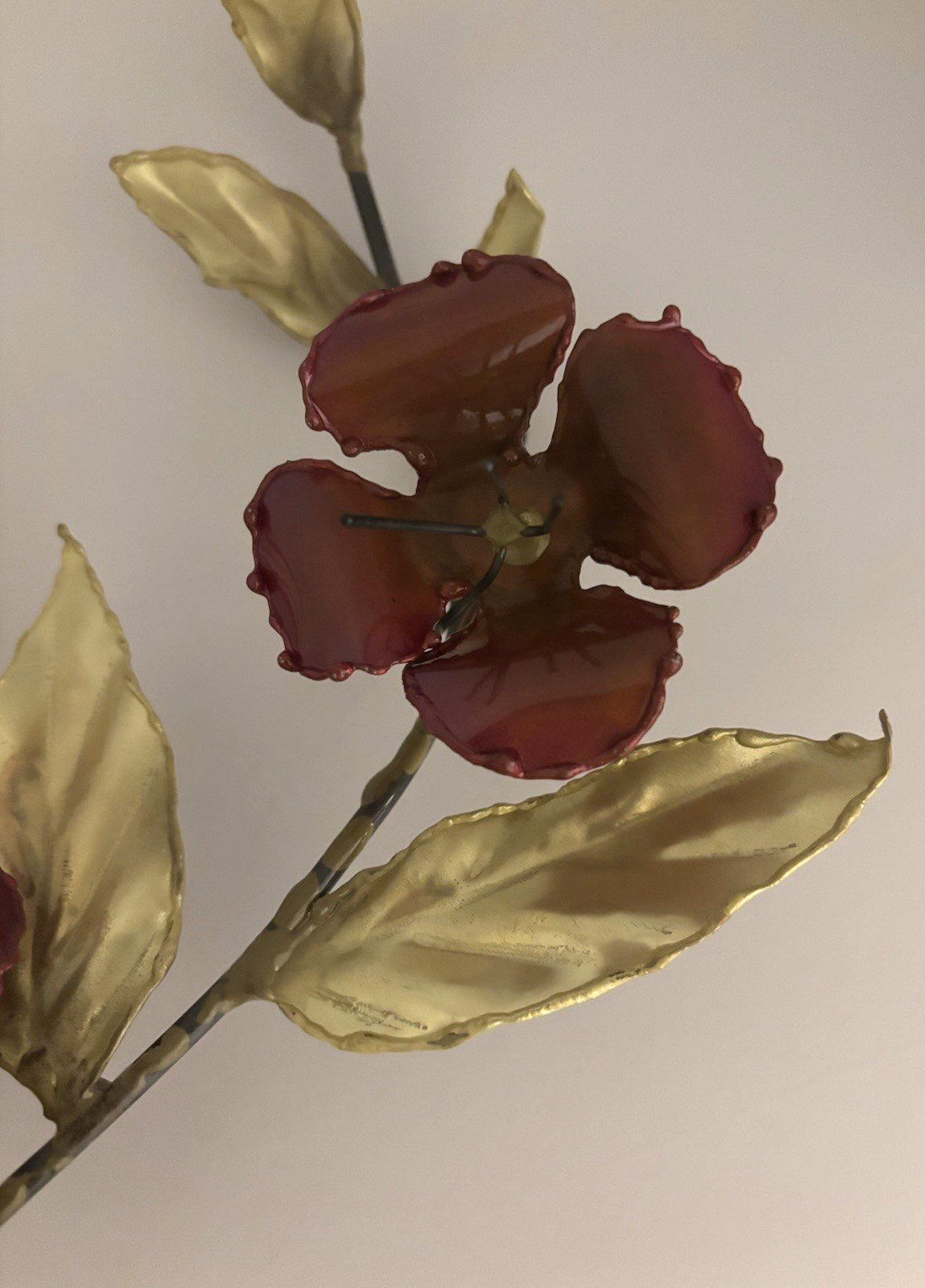 Wall Art Scupture/Enamel Metal Leaves & Branches W/Flowers 18"H x 16"W