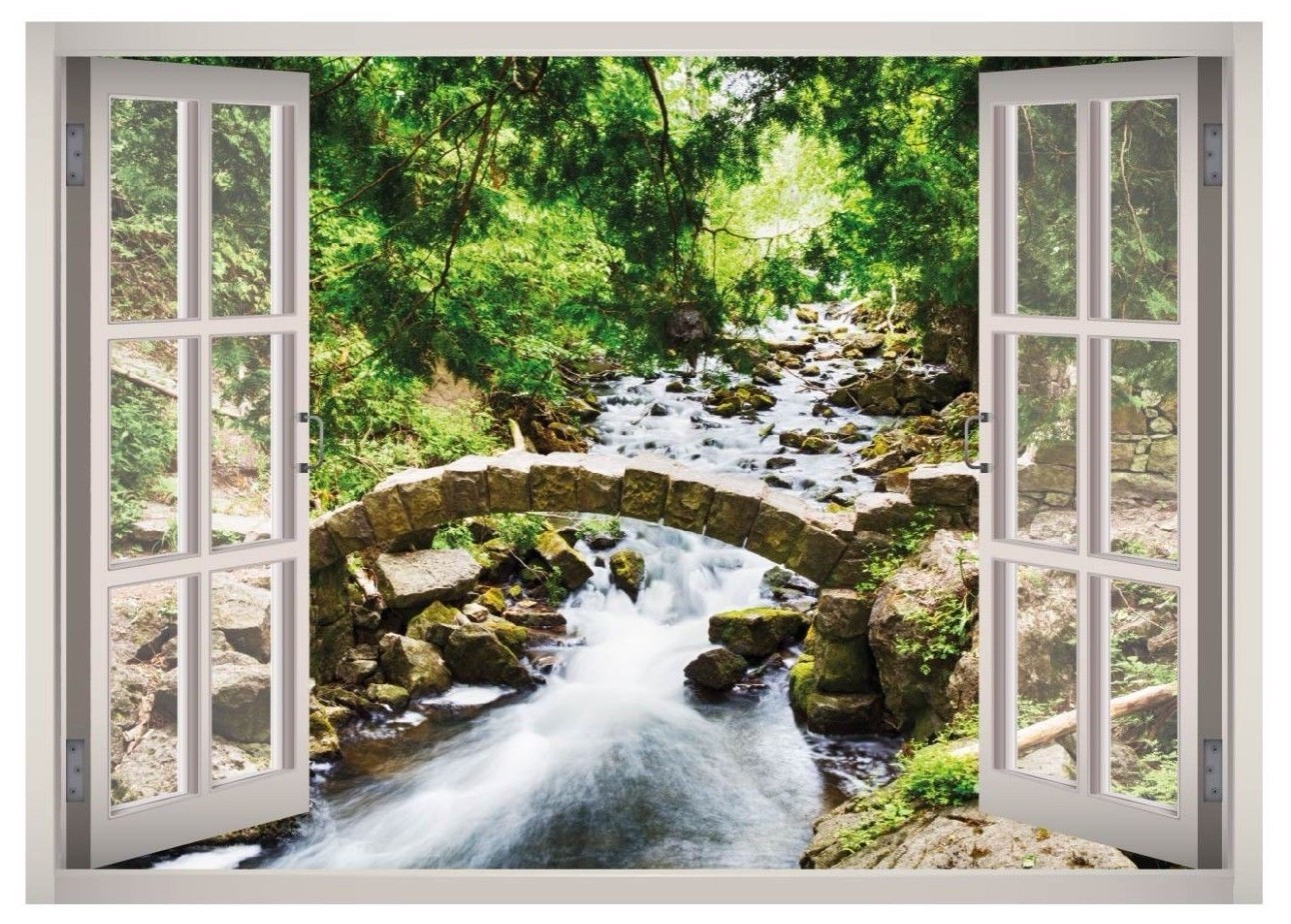 River Landscape View Window 3D Wall Decal Art Mural Home Decor Canvas Vinyl W136