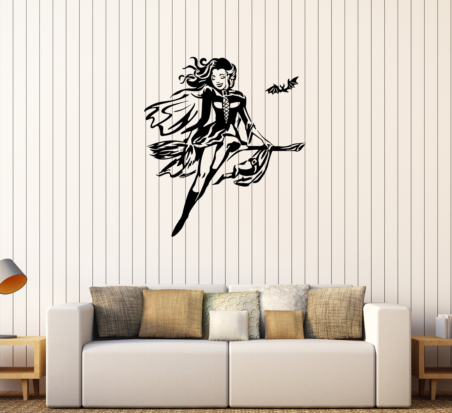 Wall Decal Witch Beautiful Girl Sexy On A Broomstick Vinyl Sticker (ed1986)