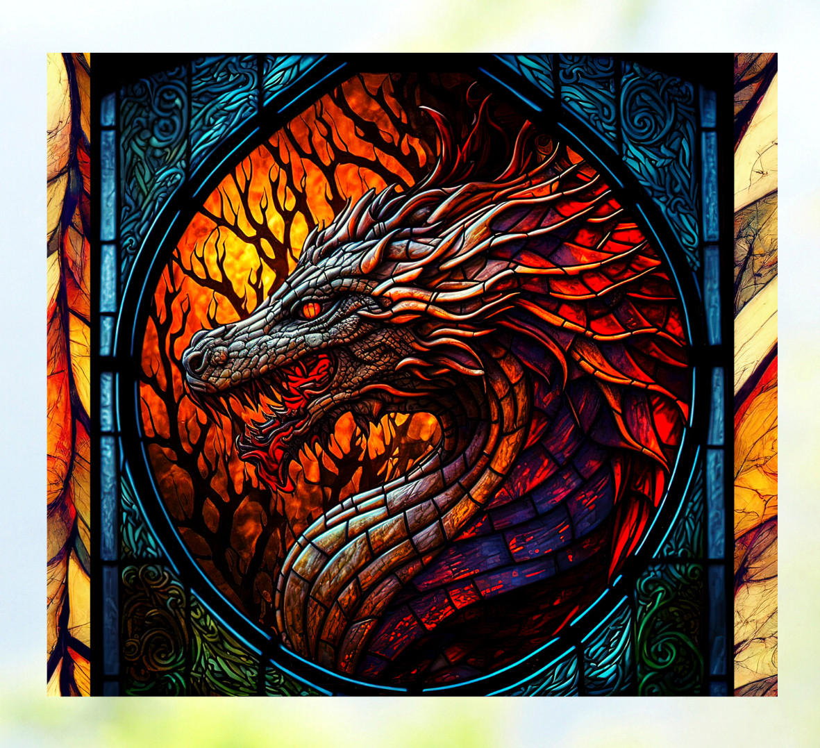 Dragon Faux Stained-Glass WINDOW CLING Size 9.1" Repositionable Vinyl