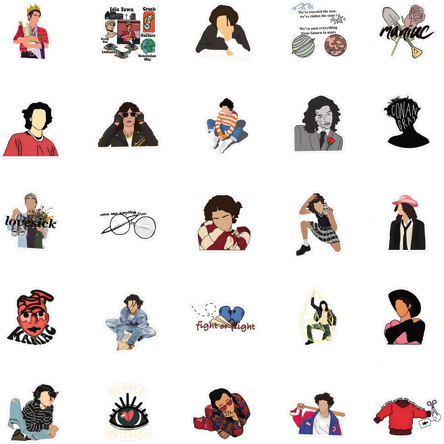 61Pcs Conan Gray Stickers Pack, Cute Cartoon Vinyl Waterproof Sticker Decals for