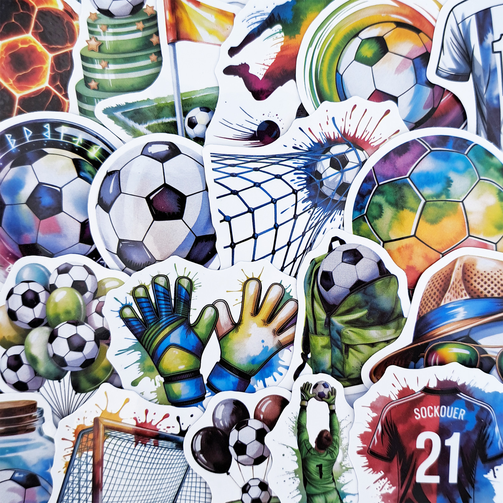 50 PCS Soccer Fan Sticker Pack Football Ball Jersey Goal Trophy Coach Gift