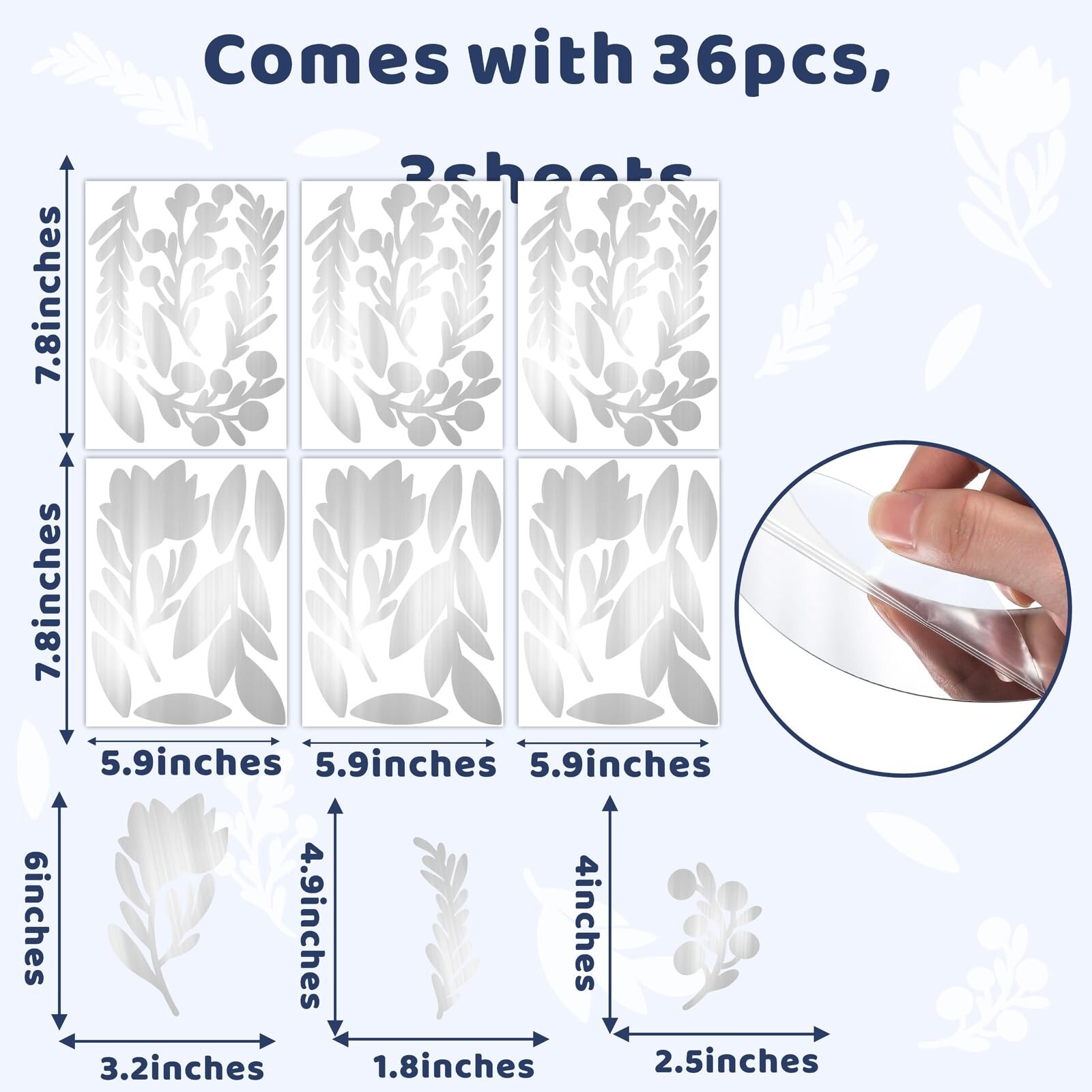 Floral Leaf Wall Stickers Decor Acrylic Mirror Stickers for Walls 3D Silver M…