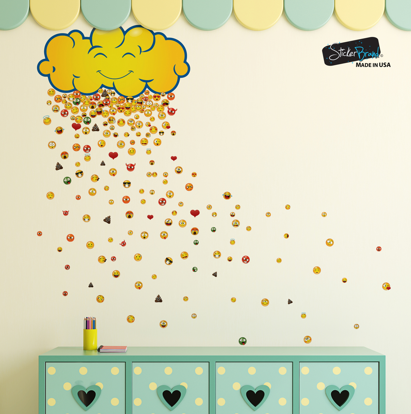 Happy Cloud Raining 200 Smiling Faces Graphic Decal #6093