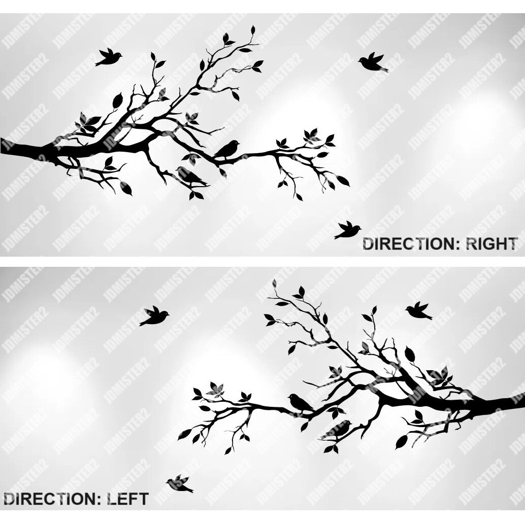 Tree Branches Wall Decal Love Birds Vinyl Sticker Nursery Leaves – Any Size