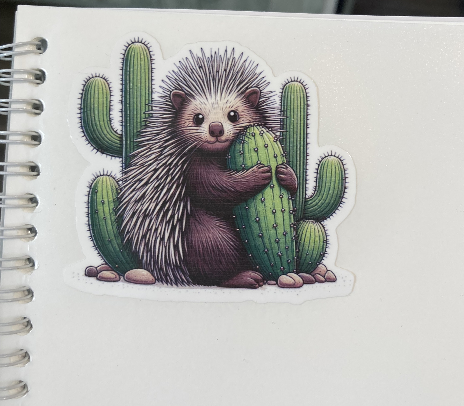 Porcupine Hugging Cactus Sticker Decal Large 3 inch Sticker Laminated Waterproof
