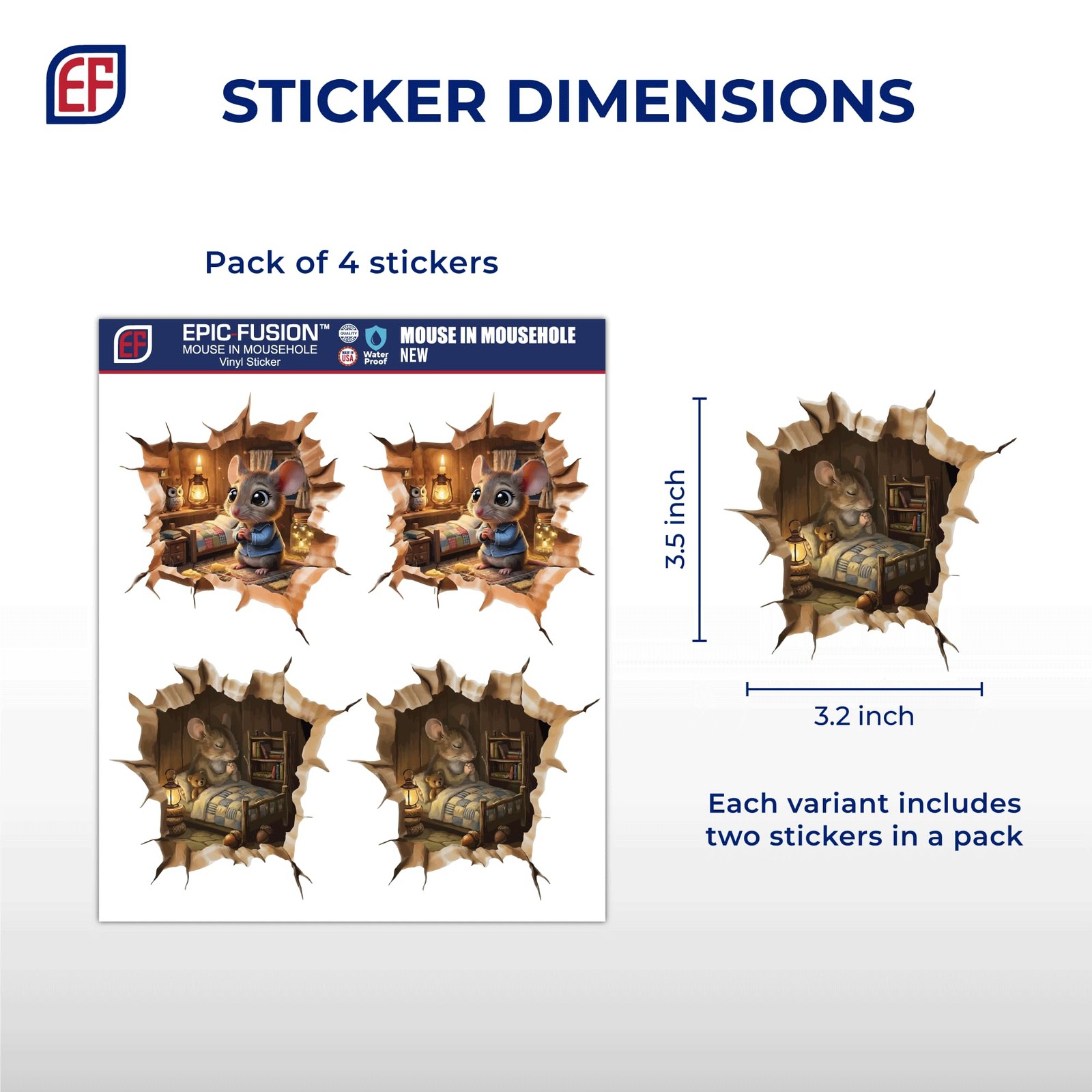 Hole Wall Stickers for – 3.5" x 3.2" Pack of 4 – 3D Peel & Stick Mousehole Dé…