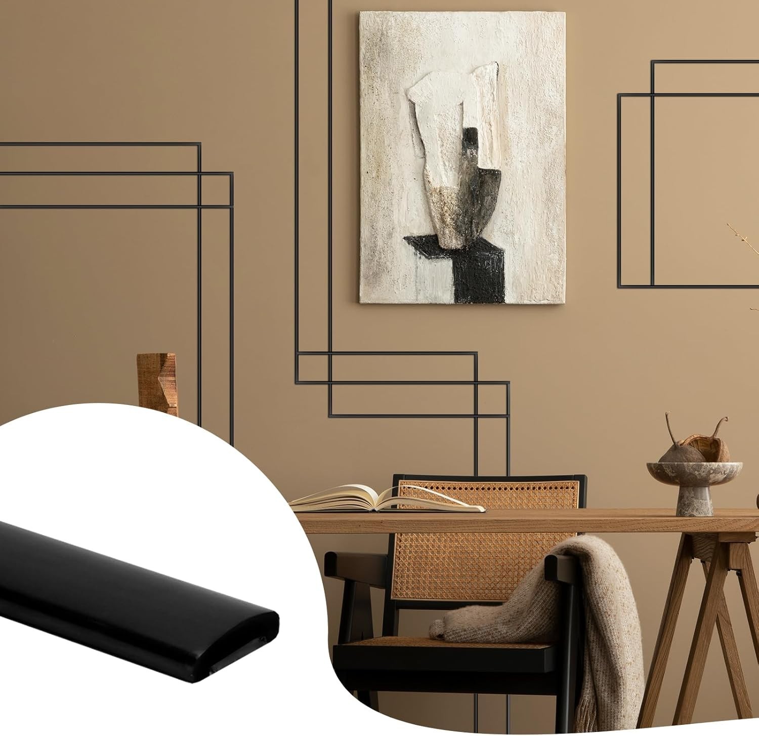 9.8 Ft Peel and Stick Wall Molding Trim, Matte Black Self Adhesive Flexible T…