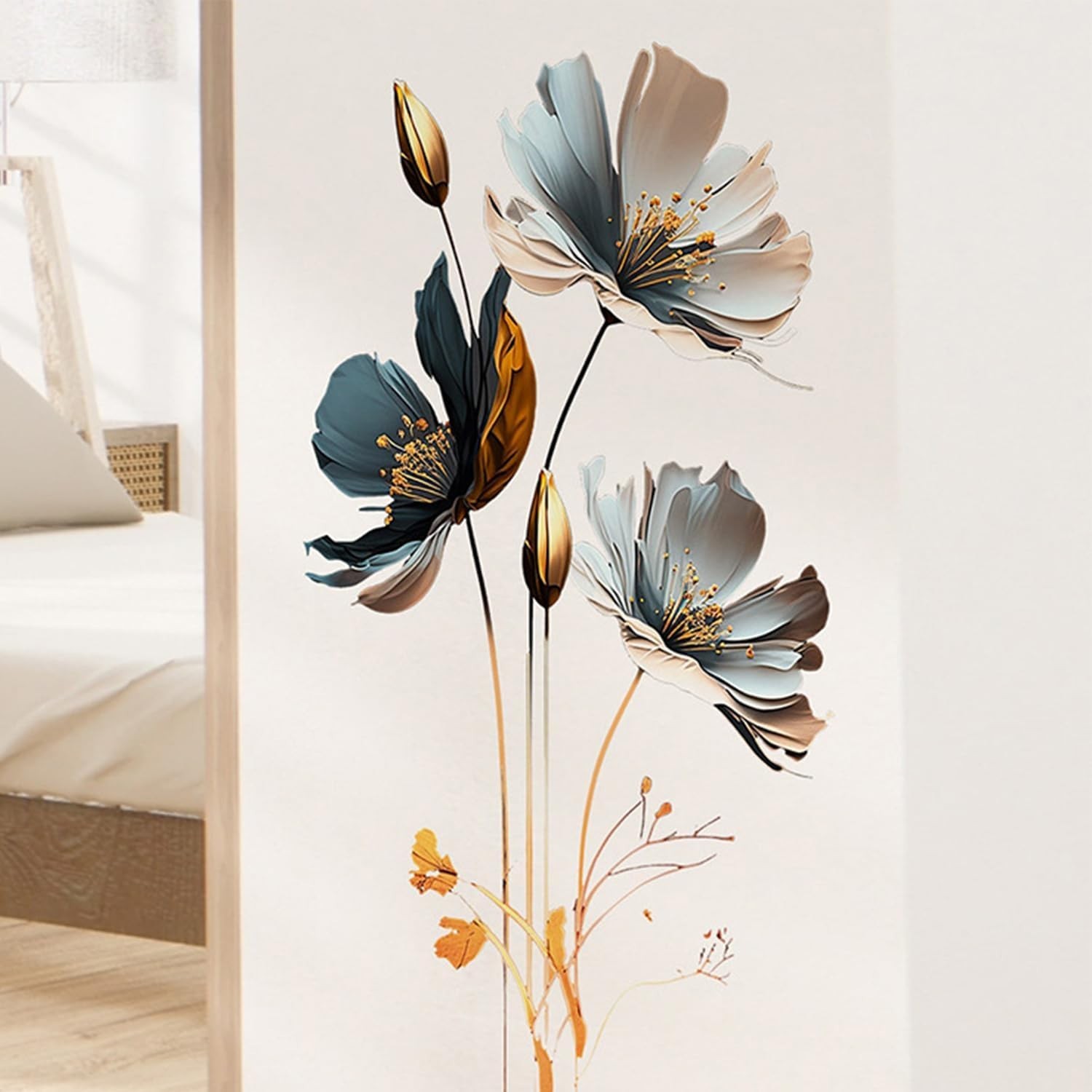 Reusable Gold Floral Wall Art Murals – Perfect for Girls’ Bedrooms & Nurseries