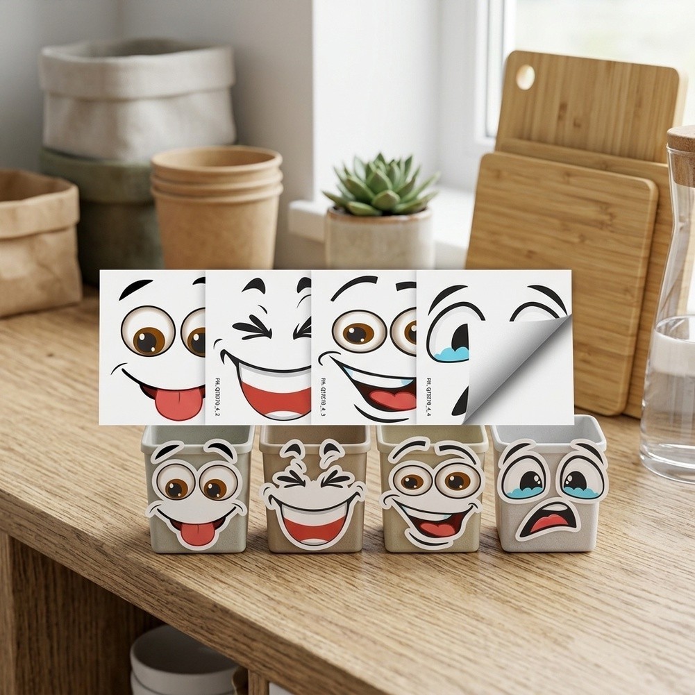 Fun Emoticon Vinyl Stickers for Wheelie Bins 15×32 Inch For Trash Can Decor