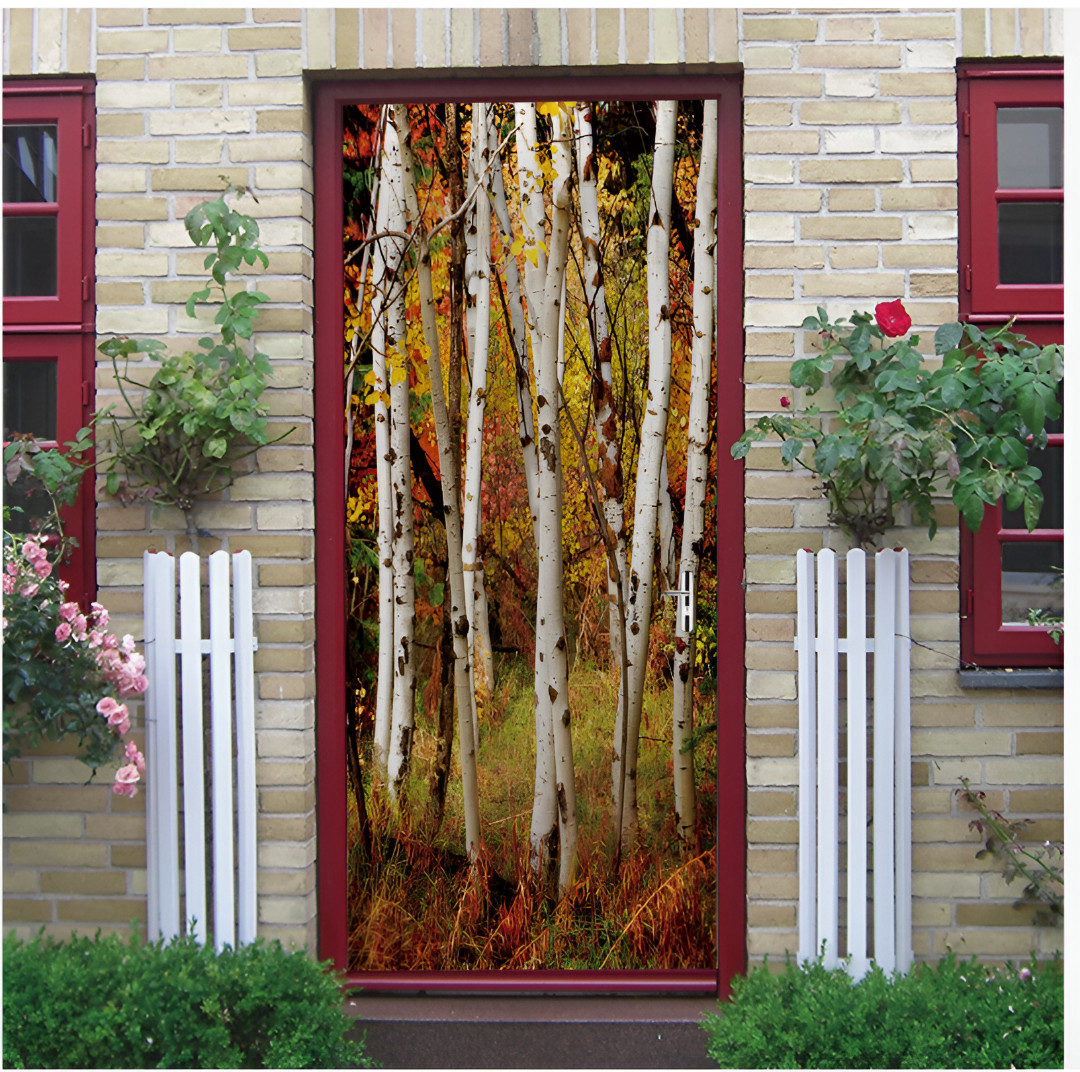 3D Forest Door Sticker Self Adhesive Wall Mural Wallpaper Living Room Home Decor