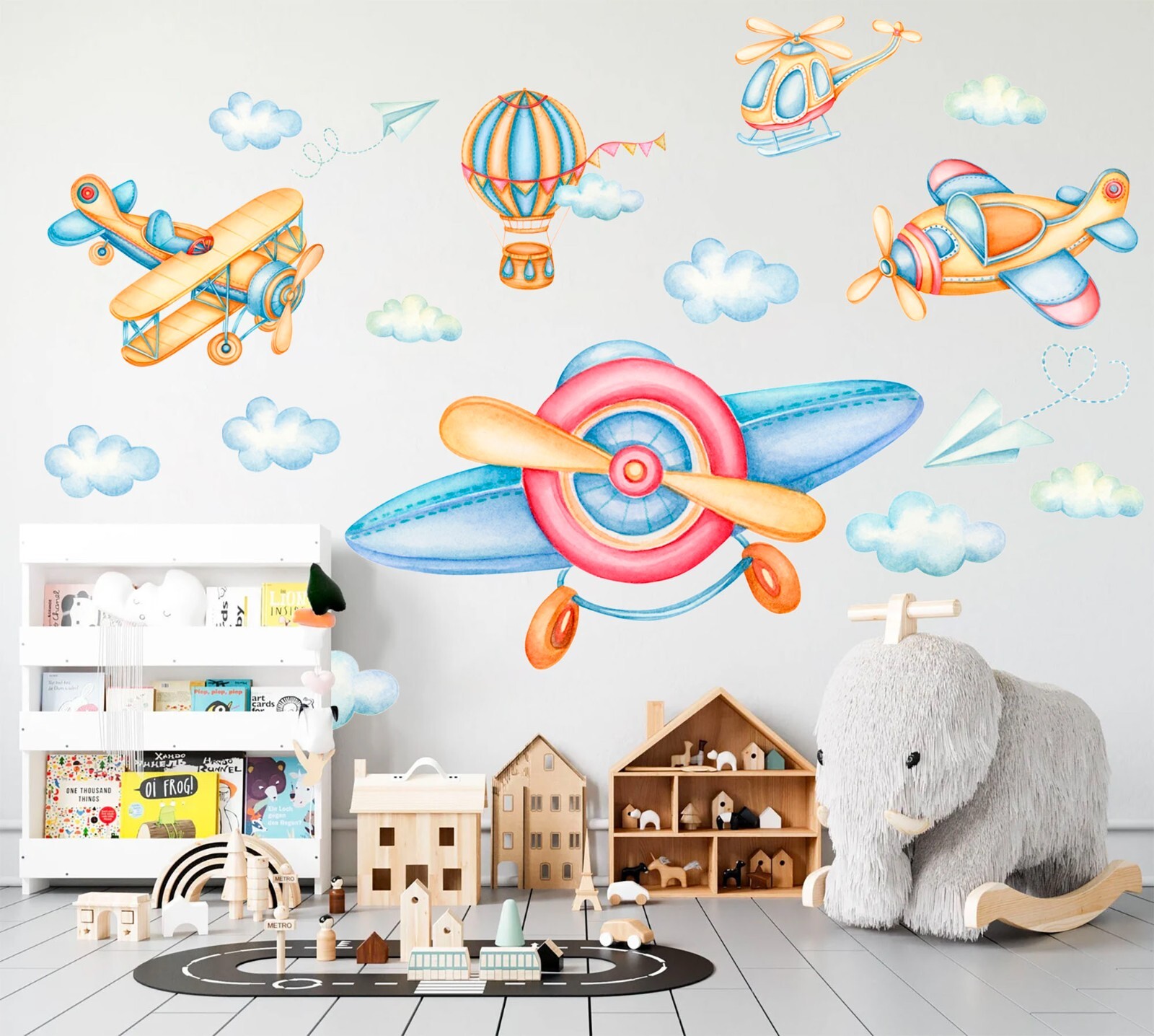 Sky World Airplane Helicopter Cloud Boys bedroom Wall Decal Sticker Decor