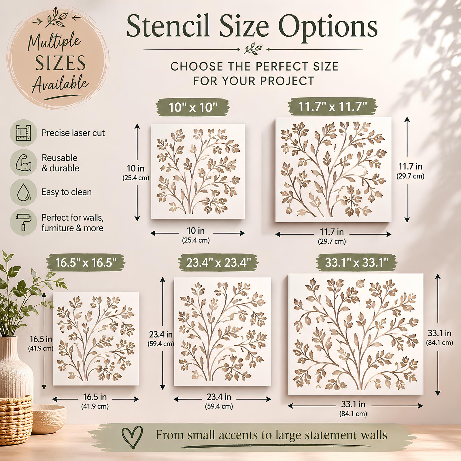 Art Deco Stencil Vintage Floral Pattern Reusable Mylar Plastic Template