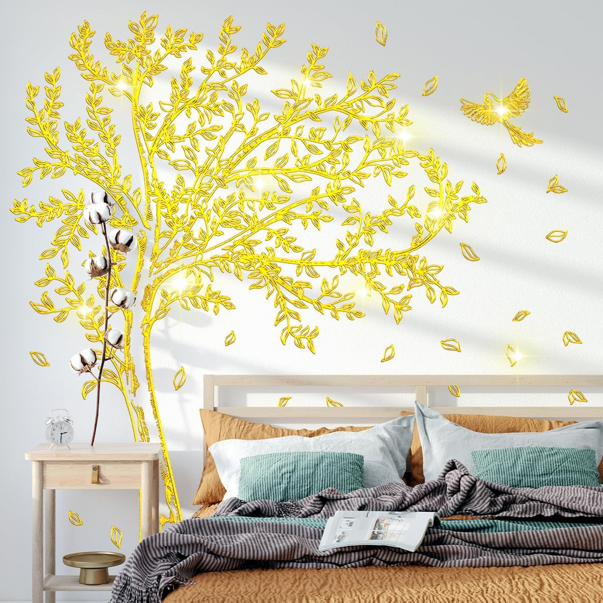 3 Gold Flower Wall Stickers Self-Adhesive Home Decor