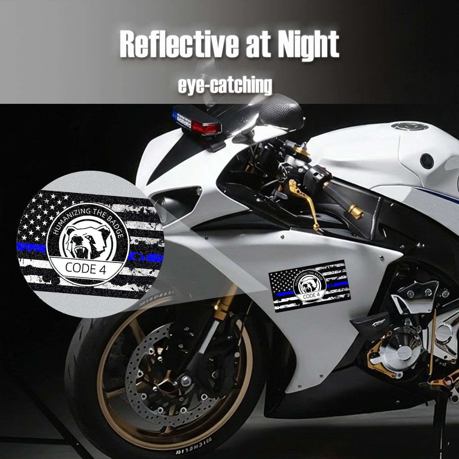 Thin Blue Line Sticker Code 4, Reflective American Flag Police Support Decal,…