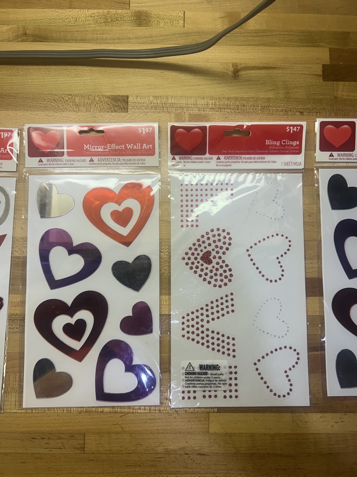 5 Pack-Valentine Hearts Love Mirror Effect Tile Wall Sticker Stick On Art Decals