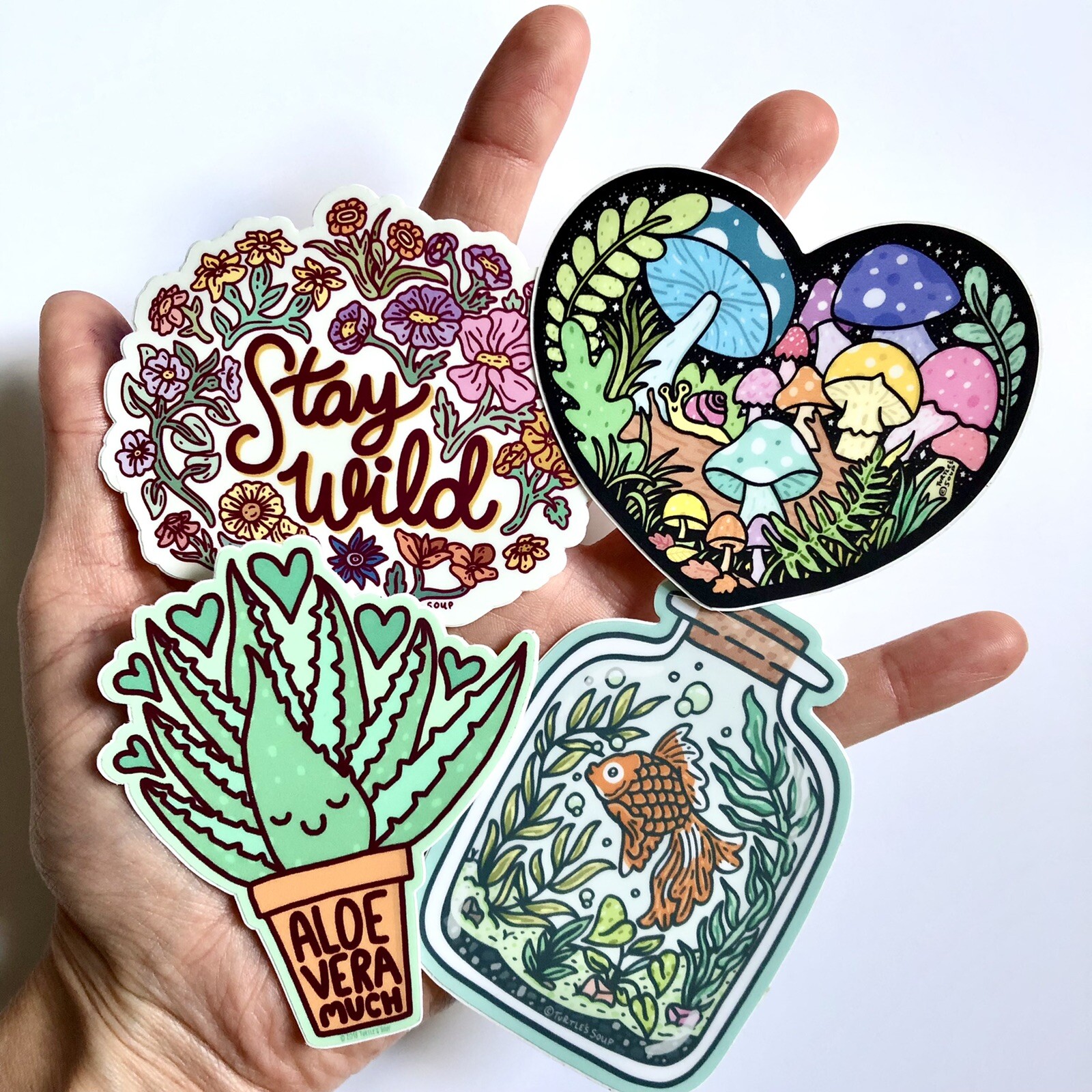 NEW! Turtle’s Soup SET OF 4 VINYL STICKERS / DECALS — 3×3” Lovely Nature Themed