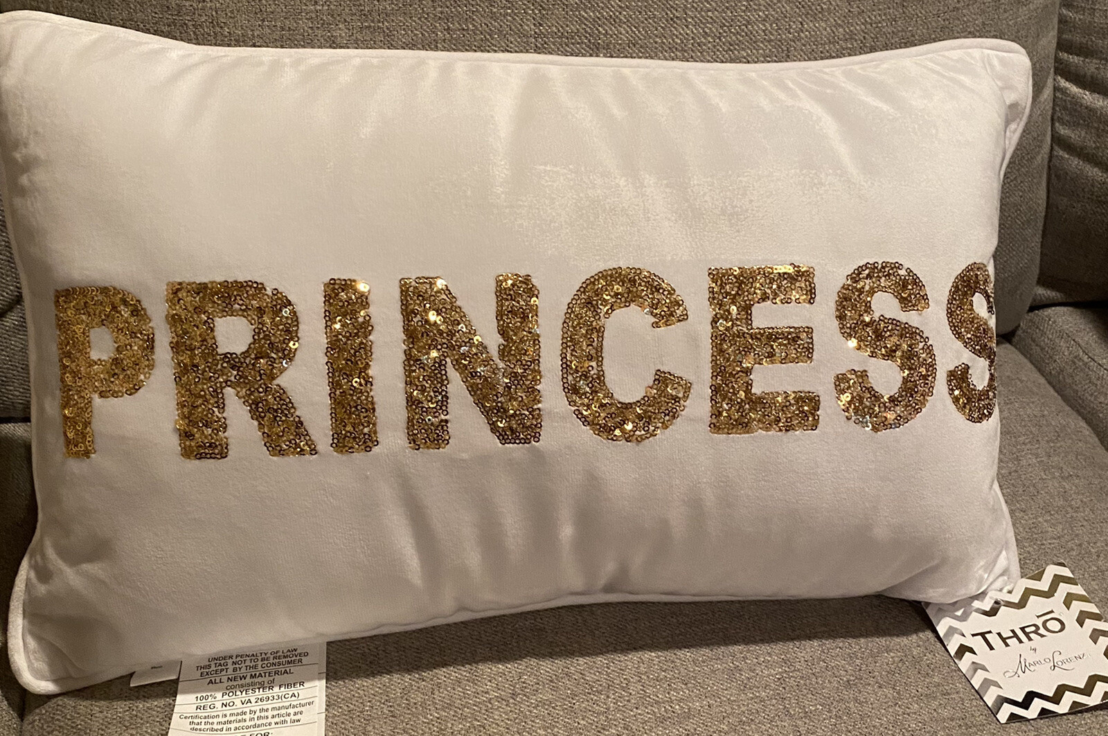 Girls Princess Pillow Thro By Marlo Lorenz White Velvet Gold Sequins Letters New