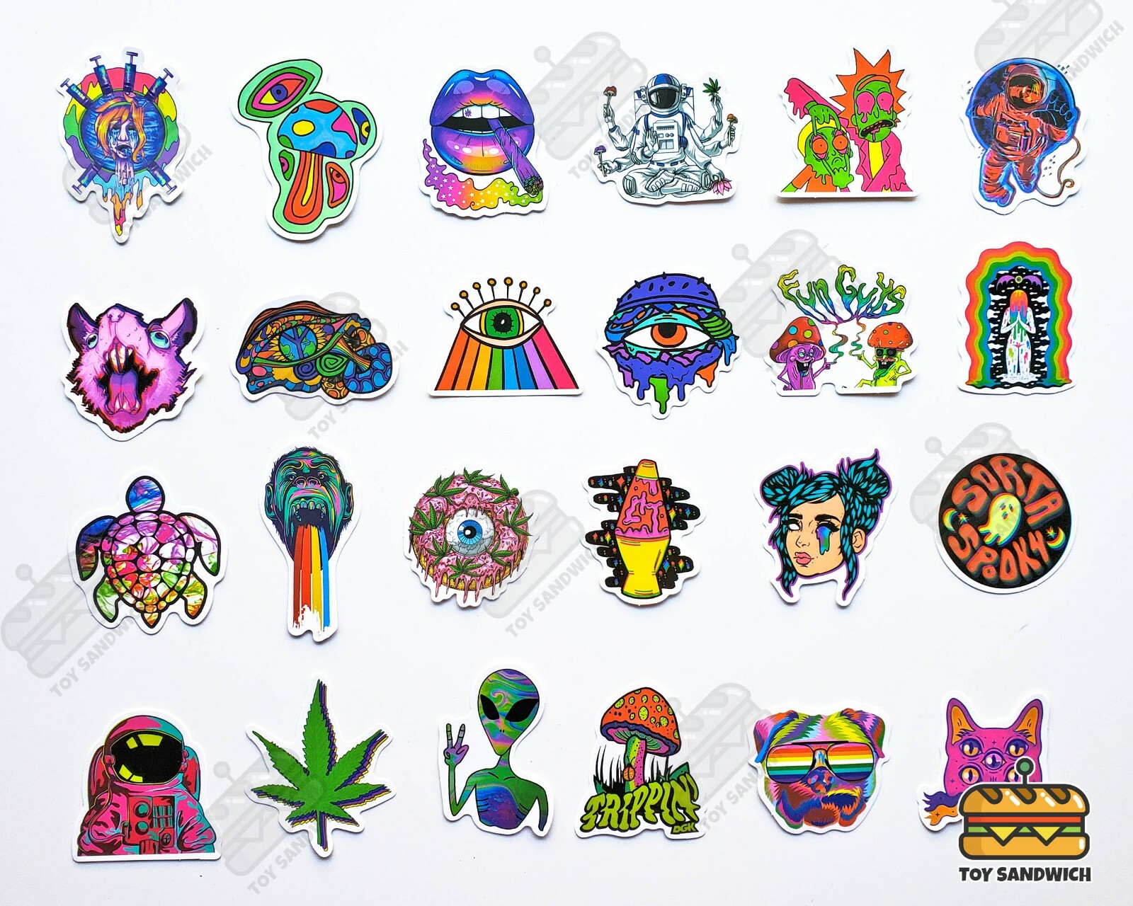 50 pcs "Psychedelic" Sticker Pack Abstract Rainbow Smoking Hippie Trippy Decals