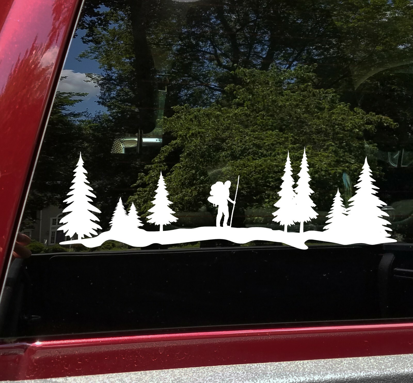 Hiker Vinyl Decal – Trees Trail Backpacking Forest – Die Cut Sticker Hiking AT