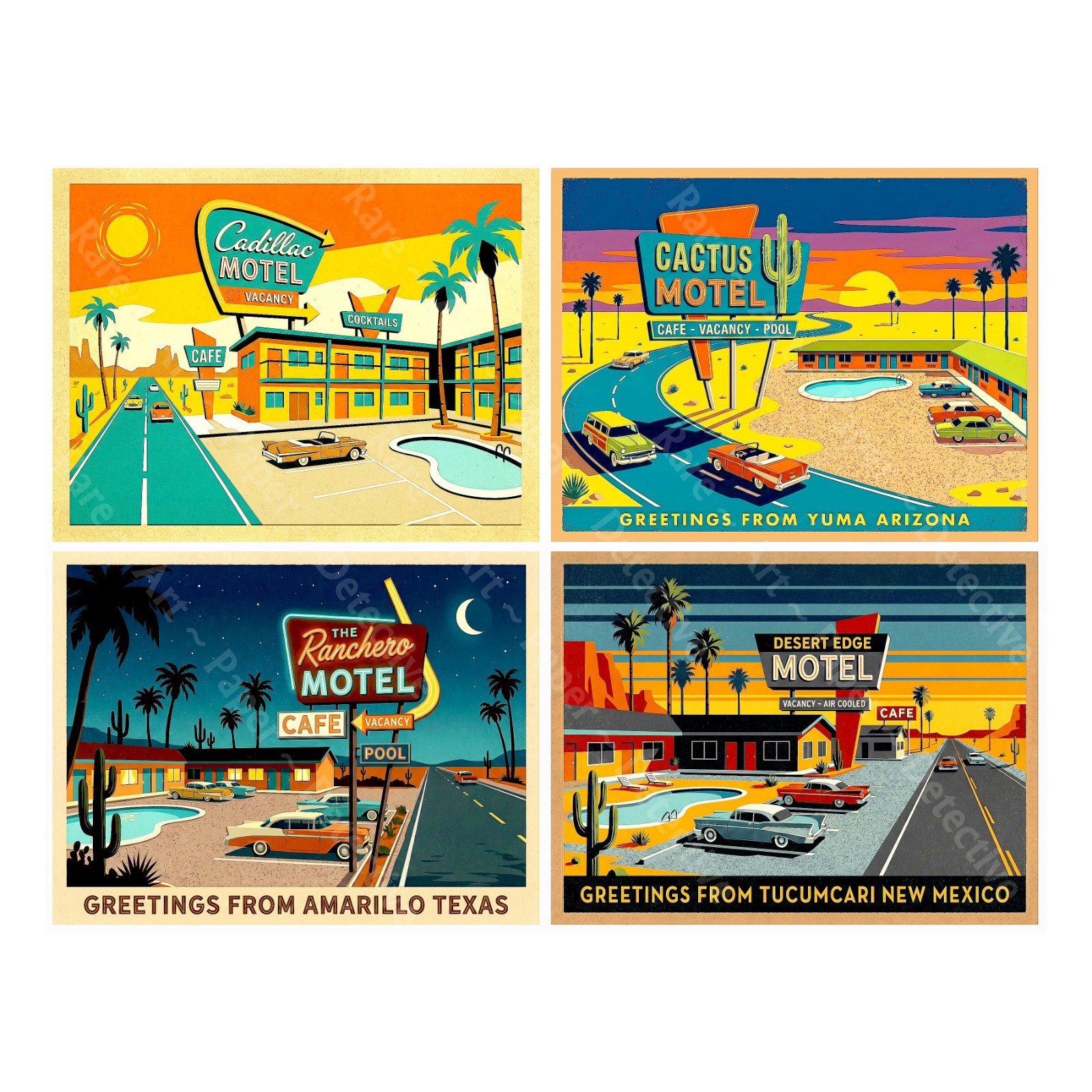 Desert Luggage Label Stickers, Mid-Century Modern, 4 Labels on 1 Sheet, 1532
