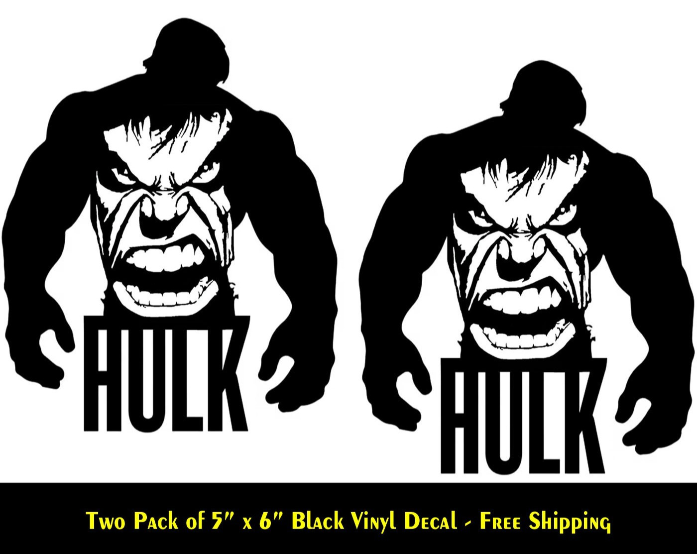 Incredible Hulk Growl Stare Graphic Two PK of 6" Black Vinyl Decals Vehicle