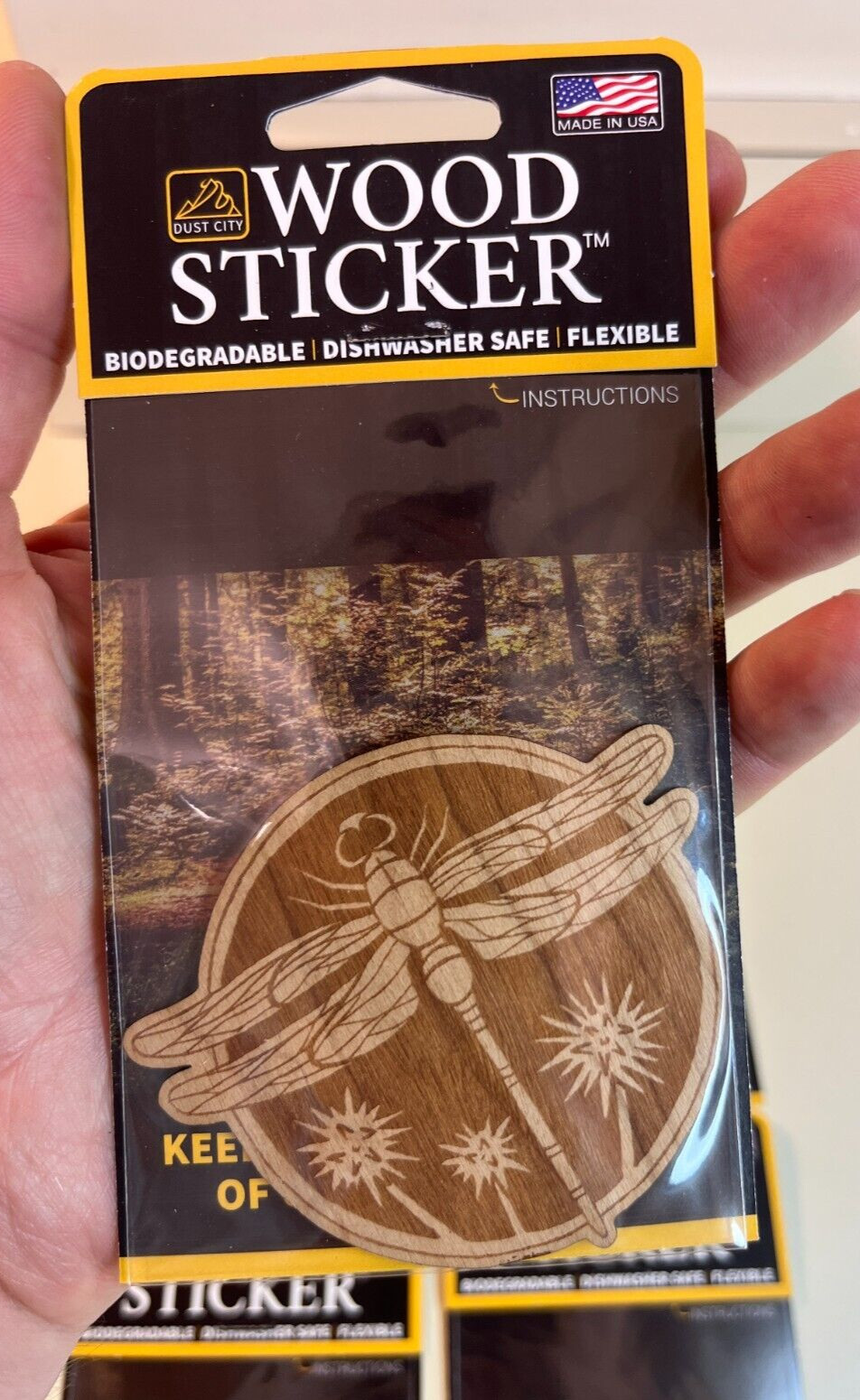 Dust City Wood 4 Stickers Lot Back to School, Nature- Dragonfly, Bee, Owl, Skull