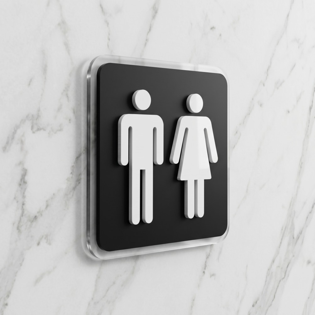 Unisex Restroom Sign: 3.94 X 3.94 Inches Black Acrylic Sign with Strong