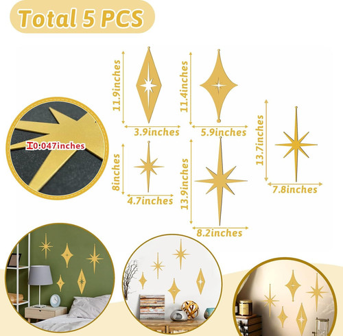 5 PCS Cast Iron Stars Wall Decor Starburst Metal Walls Art Bronze Star