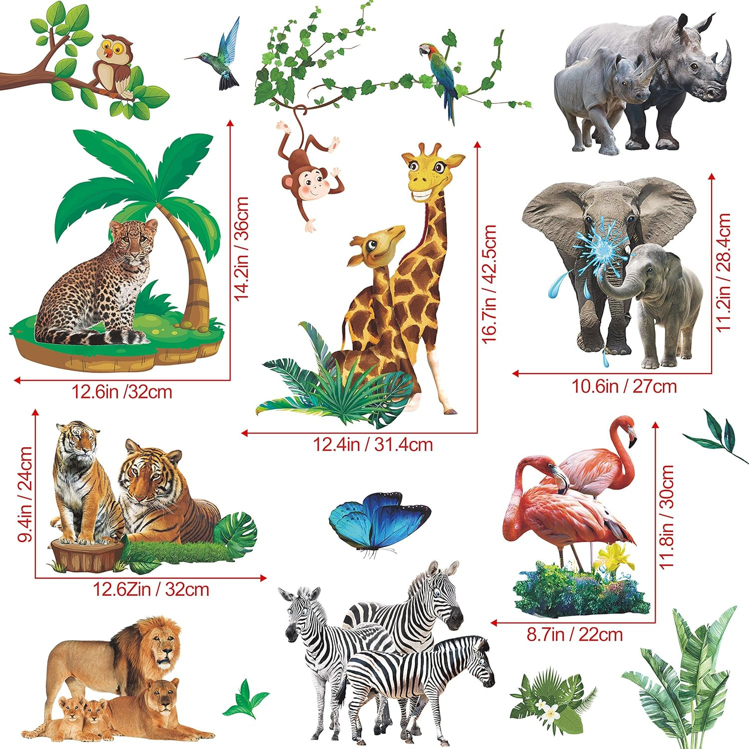 Lifelike Jungle Animal Wall Decals Safari Wild Animal Wall Stickers Removable Li