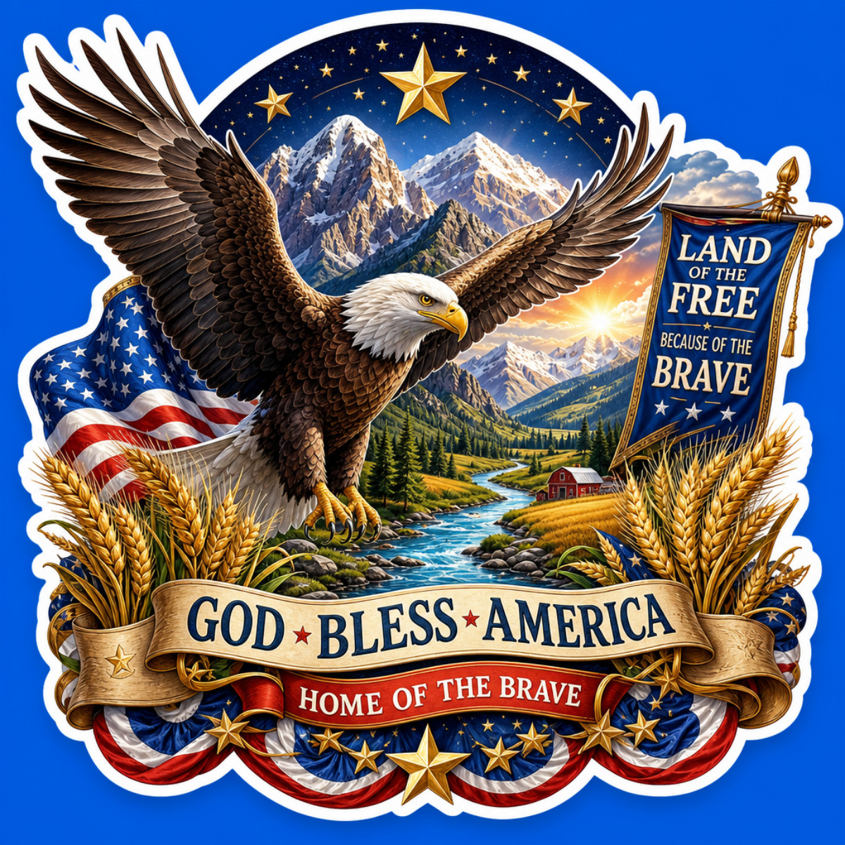 3 Inch God Bless America Eagle Sticker Patriotic USA Flag Home of the Brave Viny