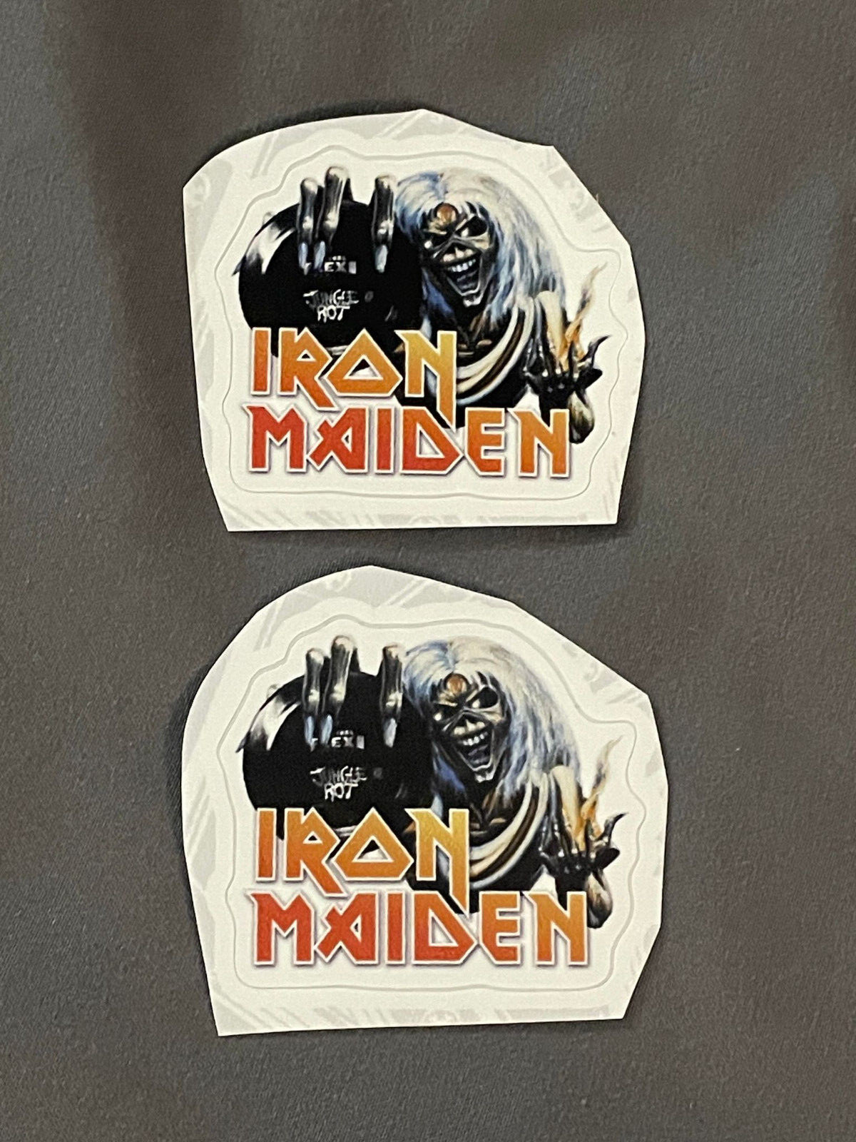 Lot of 2 IRON MAIDEN 1 5/8 x 1 7/8" Band Logo STICKERS Fast! Bruce Dickinson