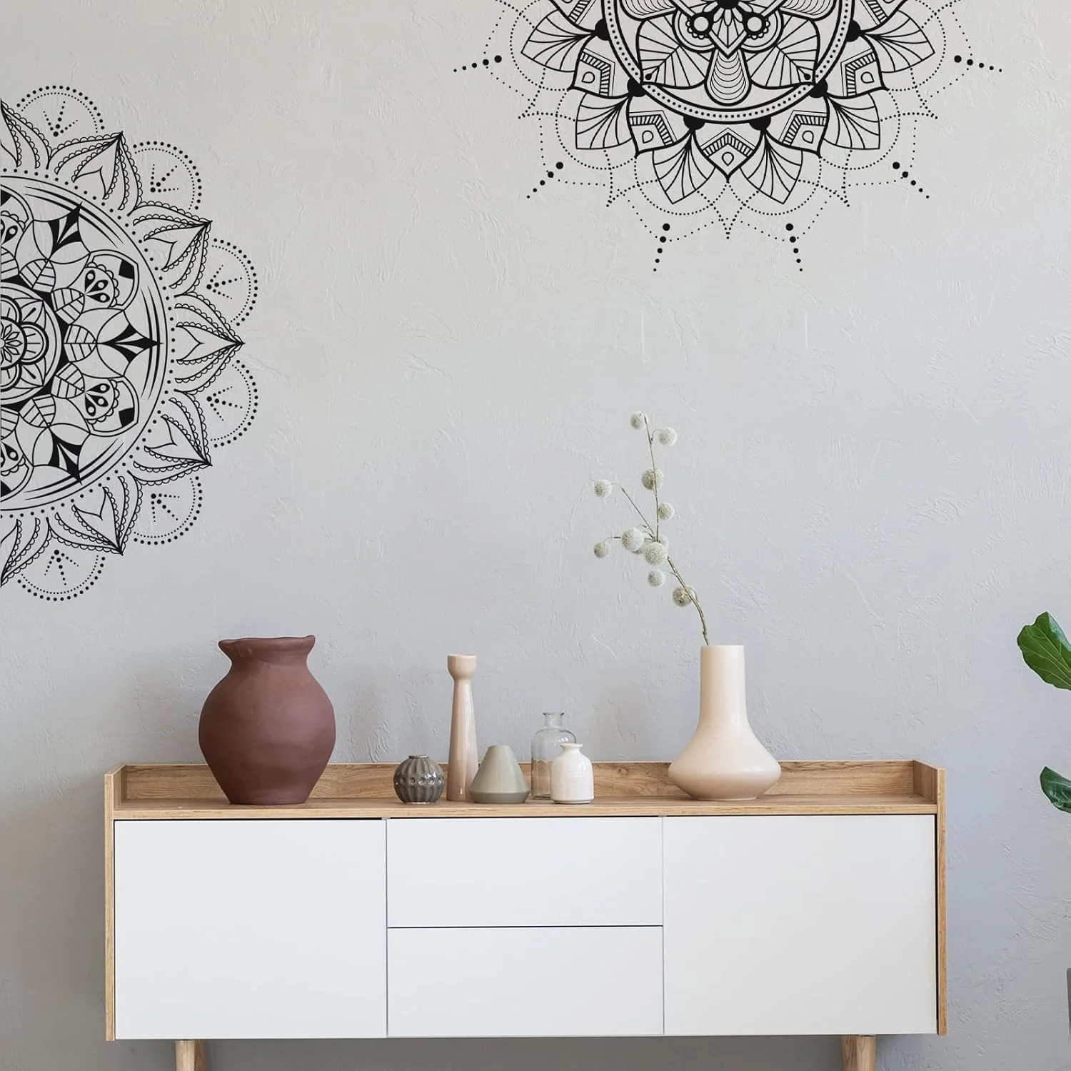 2 Pieces Boho Mandala Wall Stickers 14 x 31 Inch Half Mandala Wall Decal Indian