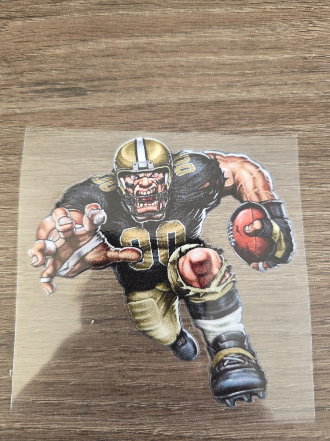 New Orleans Saints Running Football Player Raised UV DTF Decal 4in X 4in Color.