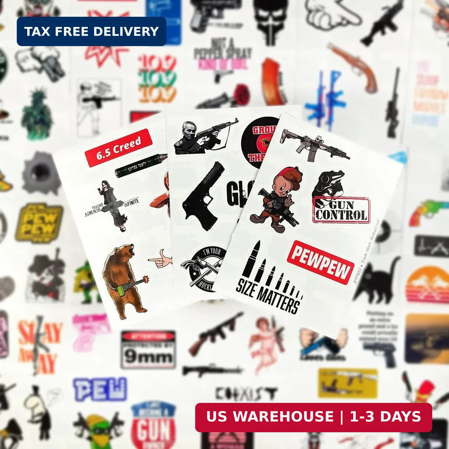 BulbaCraft 100Pcs Funny Gun Stickers, Firearm Stickers, Guns and Ammo Decals, Ta