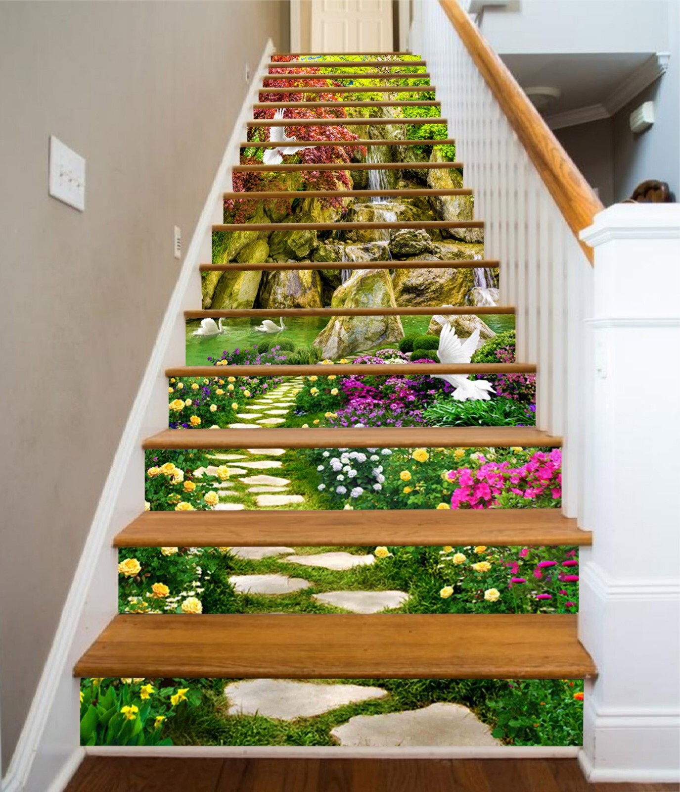 3D Park Path Pigeon AZ954 Stair Risers Decoration Mural Vinyl Wallpaper Kay
