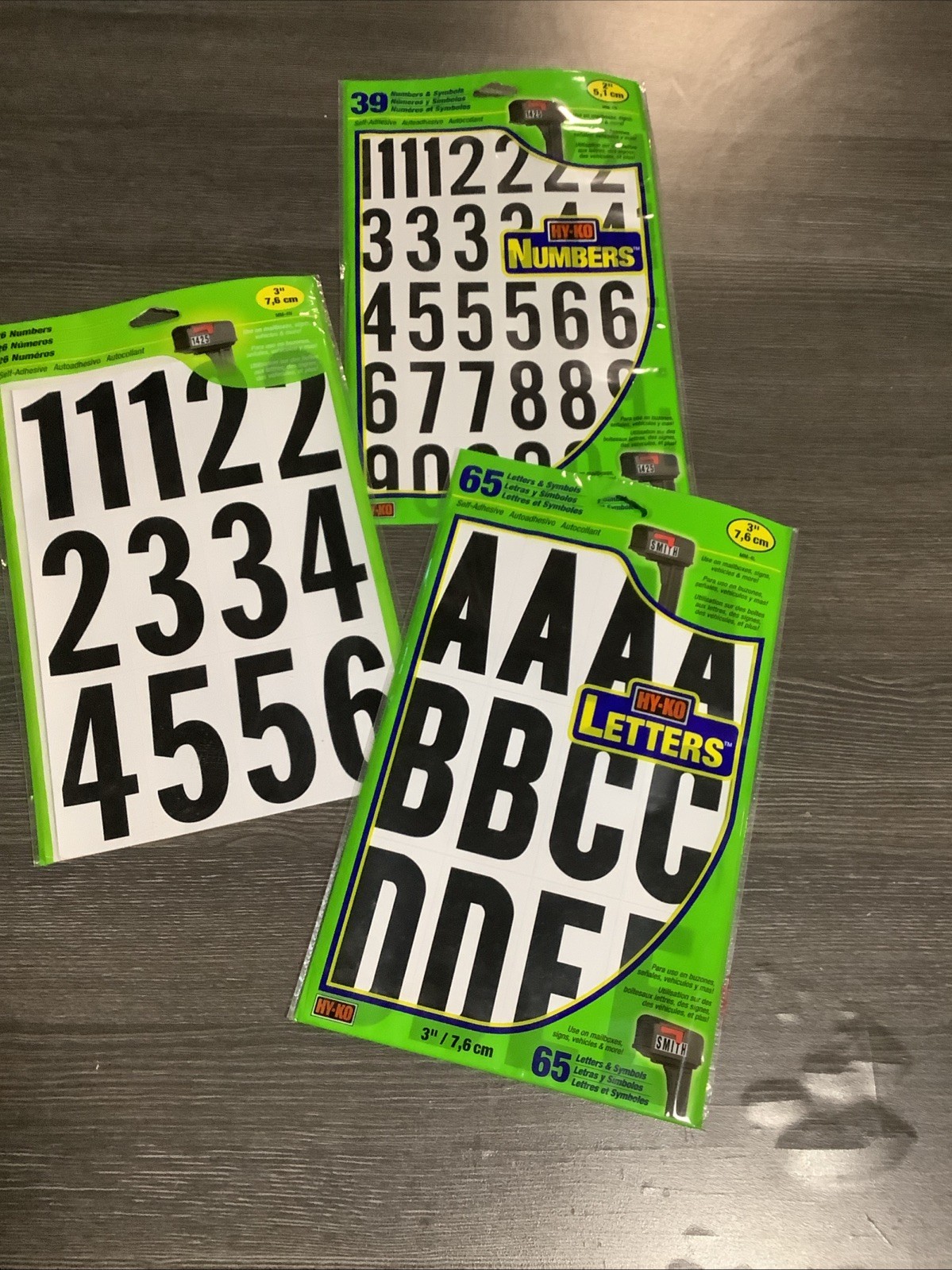 NEW HY-KO MM-4N BLACK & WHITE 3" NUMBERS/LETTERS STICK ON ADHESIVE Lot Of 3
