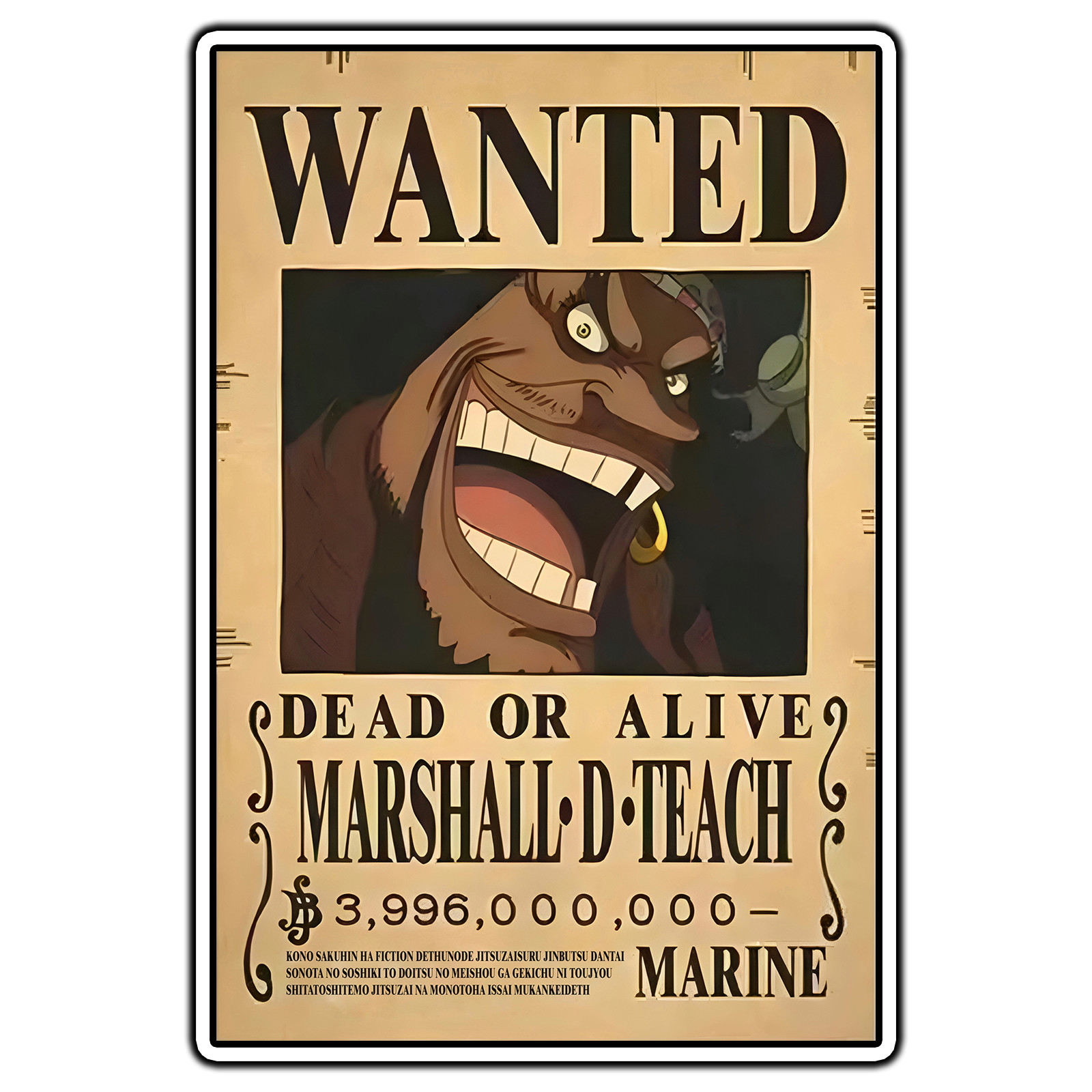 Marshall D Teach Blackbeard Wanted Posted One Piece Sticker Waterproof Vinyl