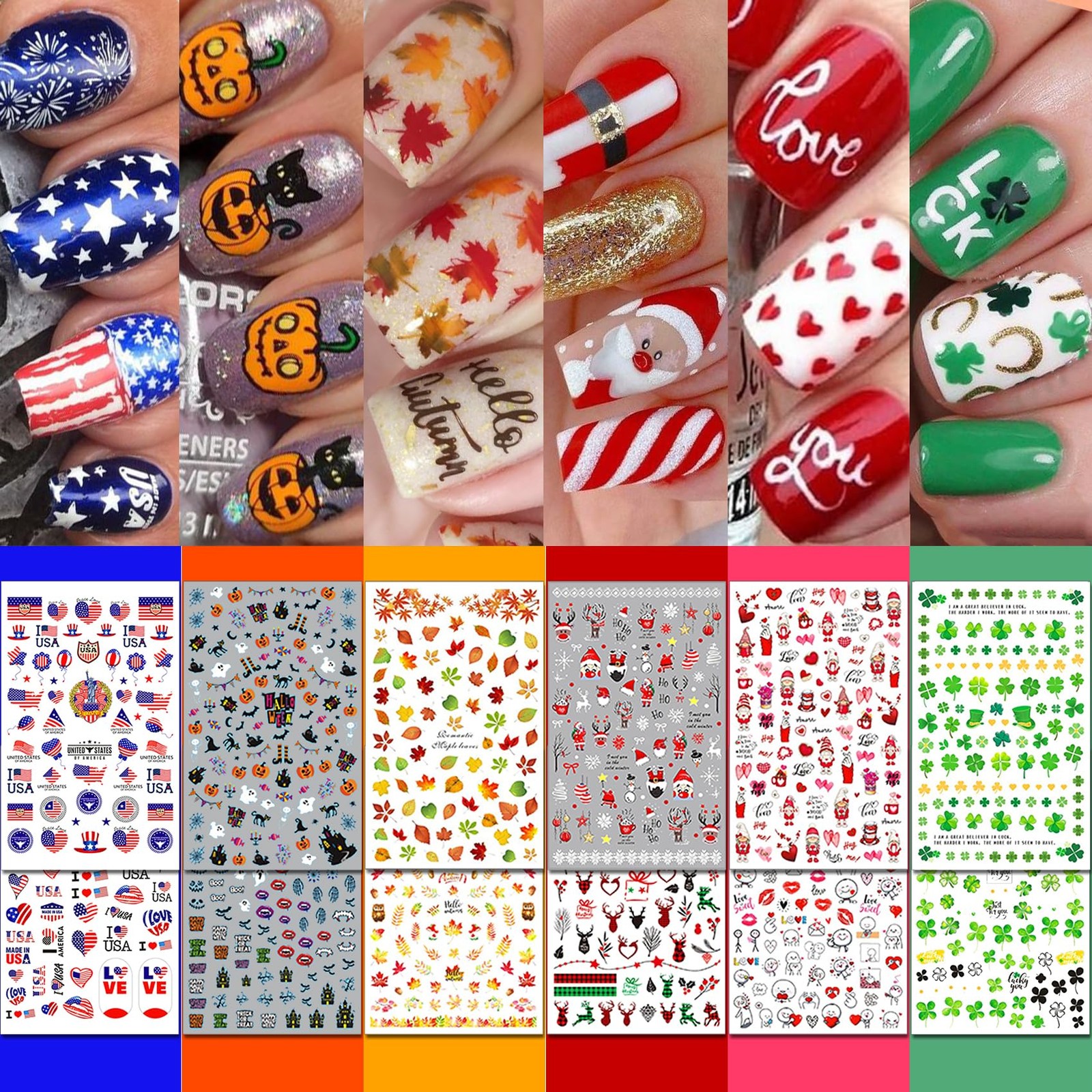 IDDFEVE 30 Sheets All Holiday Nail Art Stickers, Variety 6 Holiday, 30