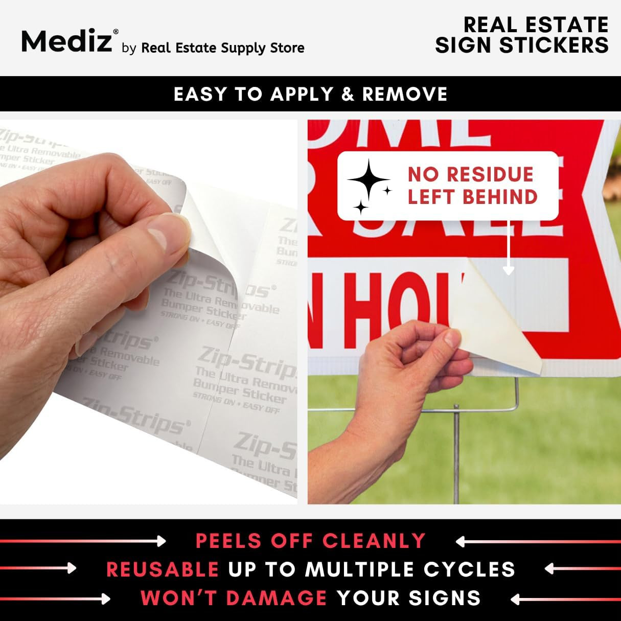Real Estate Listing Vinyl Sign Stickers – Removable & Reusable – Pack of 10 (Ope
