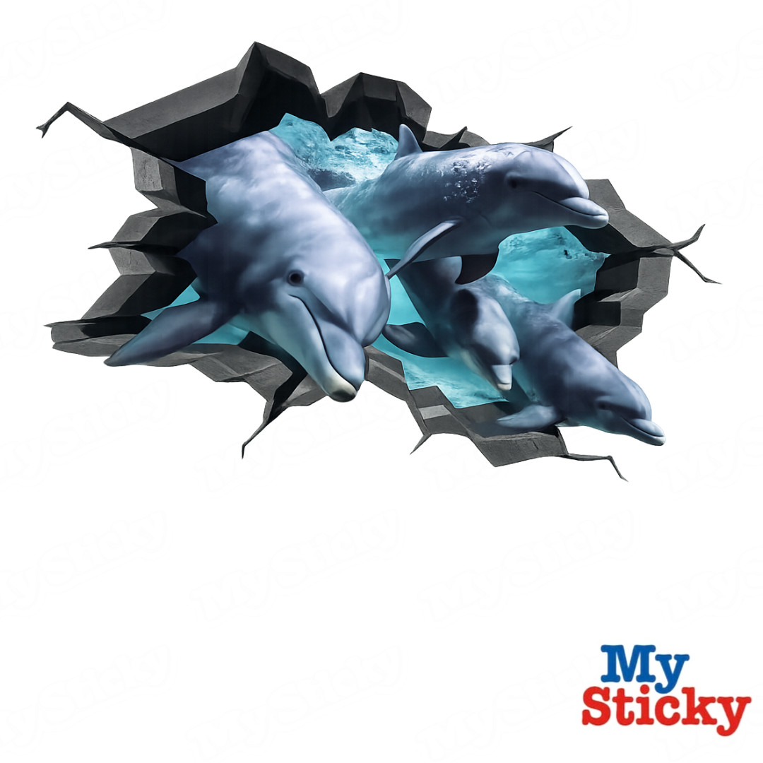 3D Pop Art Dolphin Wall Decal MySticky Ocean Breakthrough Marine Decor Sticker