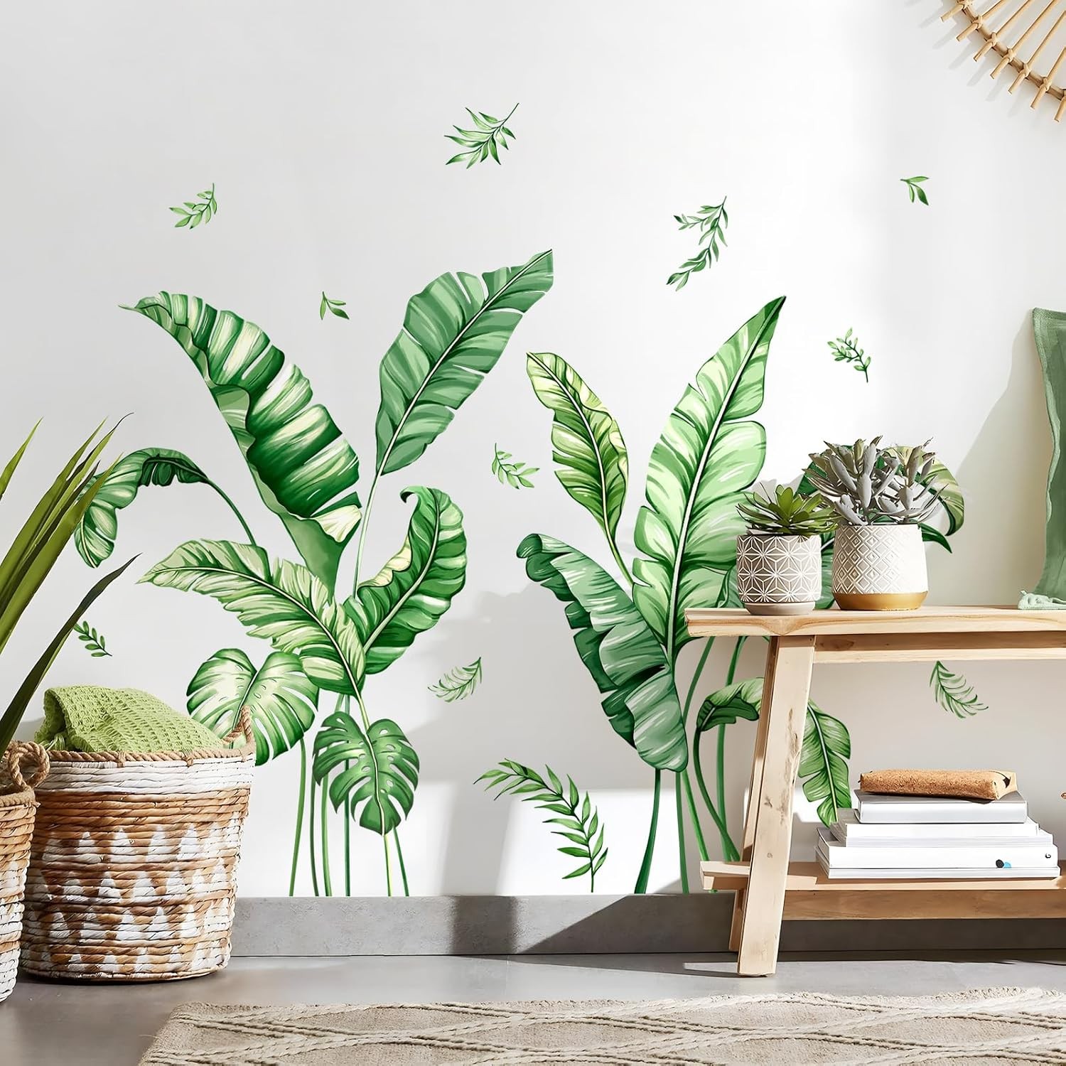 Large Tropical Palm Leaves Wall Decals Green Peel Stick Vinyl Wall Stickers Deco