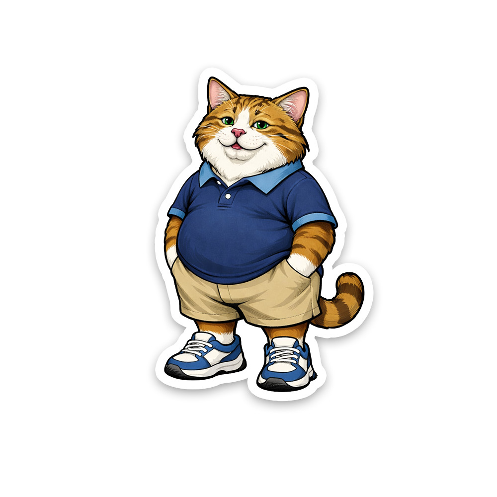 Fat Cat Sticker 4 Inch Vinyl Decal Casual Attire Adult Humor Cat Lover