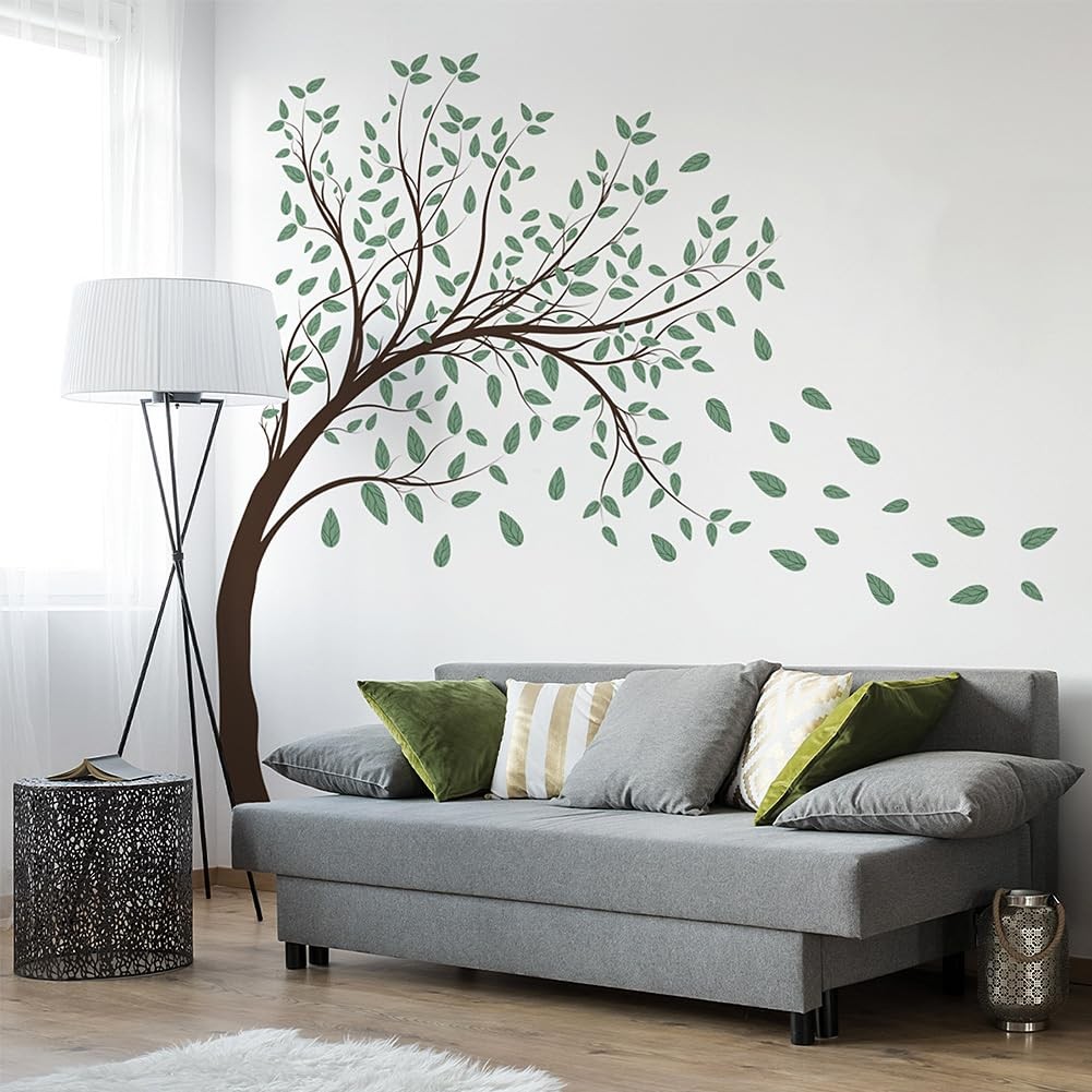 4 Sheets Green Tree Wall Decals Big Tree Wall Stickers Large DIY Large Tree